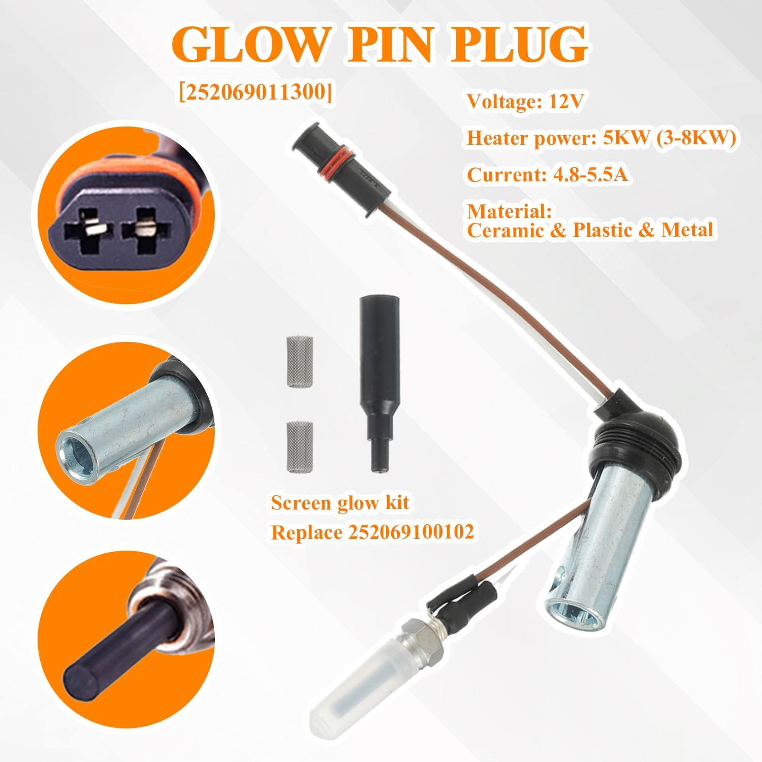 12V Fuel Metering Pump Heater 22451901 and 12V Diesel Heater Glow Plug Repair Kit, Fit for Eberspacher Espar Airtronic 2KW D2 D4 D4S
