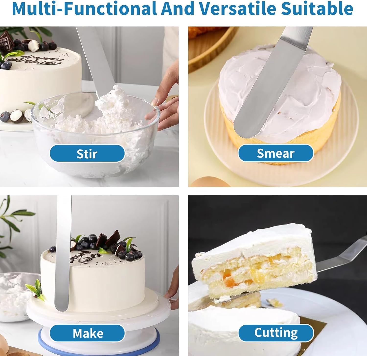 Kuchendekorationswerkzeug-Set – 82-teiliges Backzubehör mit Drehtellerständer, Nivellierer, 12 Spritztüllen, 52 Beutel, Zuckergusskammschaber, Spatel, Cupcake, Kekse, Zuckerguss, Fondant, Bäckerei-Set