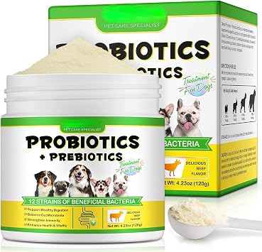 Dog Probiotic Powder - 12 Strains Of Beneficial Bacteria | Dog Probiotic Supplements Balance Gut Microbiot | Probiotics for Dogs Probiotics + Prebiotics Treatment - Probioticc Powder 120G