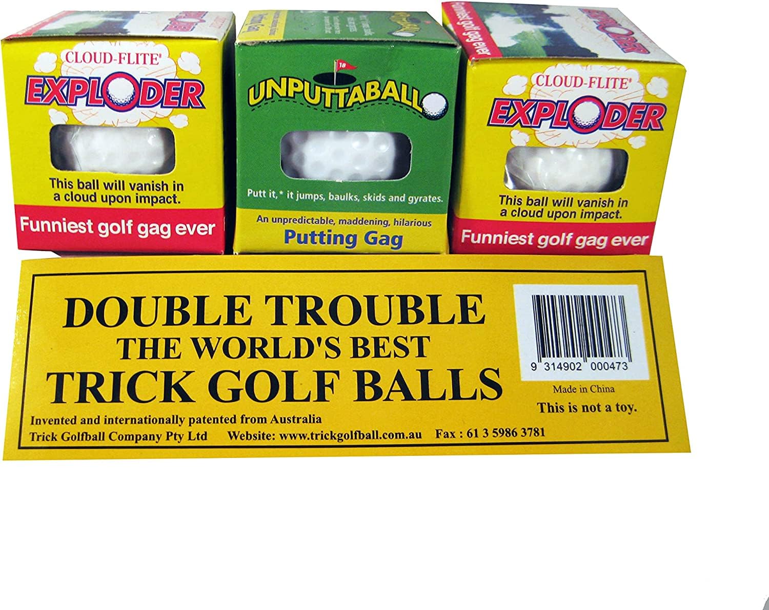 1 SET Double Trouble Triple Pack of Trick Joke Golf Balls