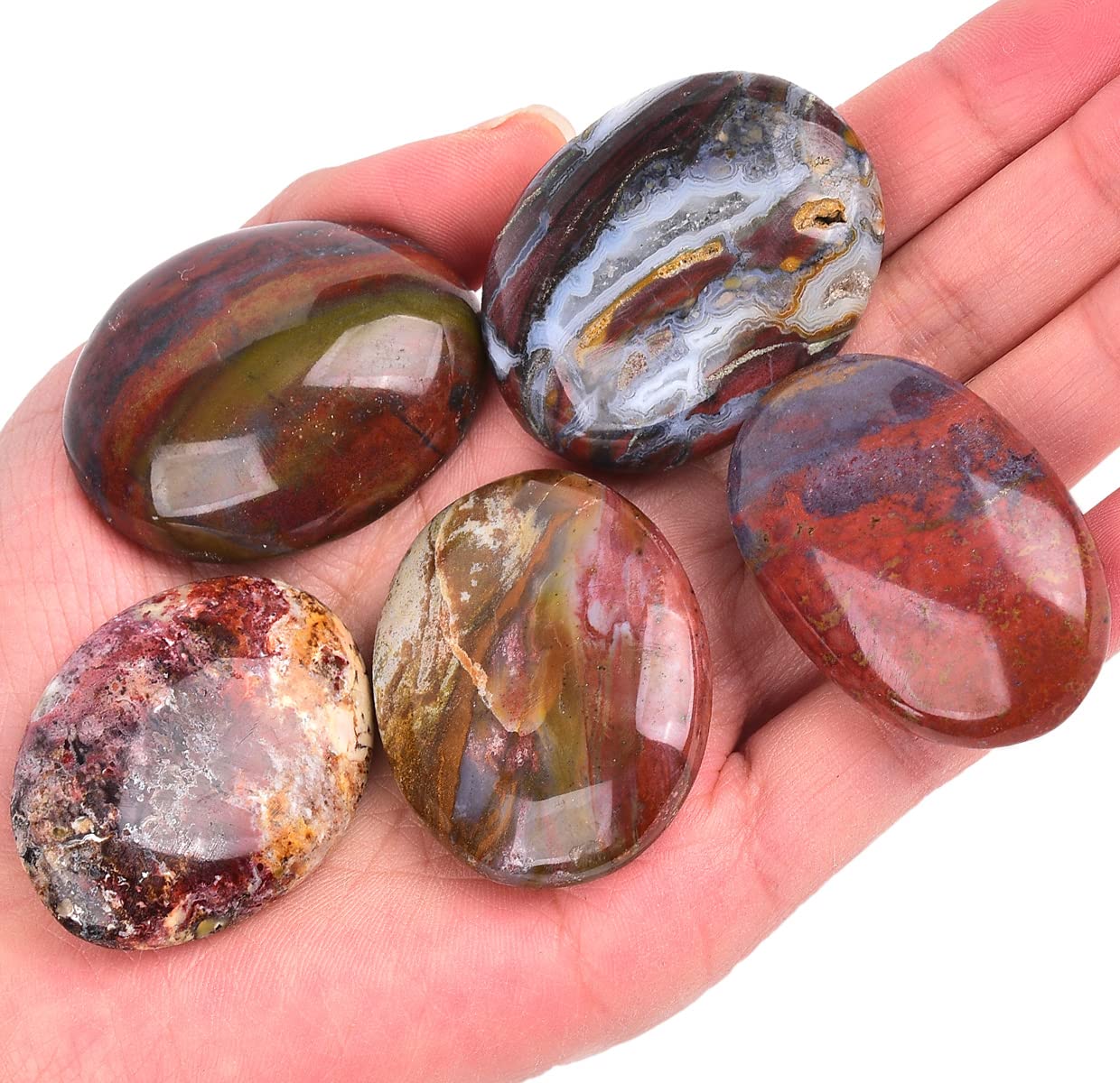 JIC Gem5PCS Irregular Shape Ocean Jasper Palm Stones Polished Healing Crystals Pebble Stones Pocket Energy Worry Stone 1.5-1.8 inches