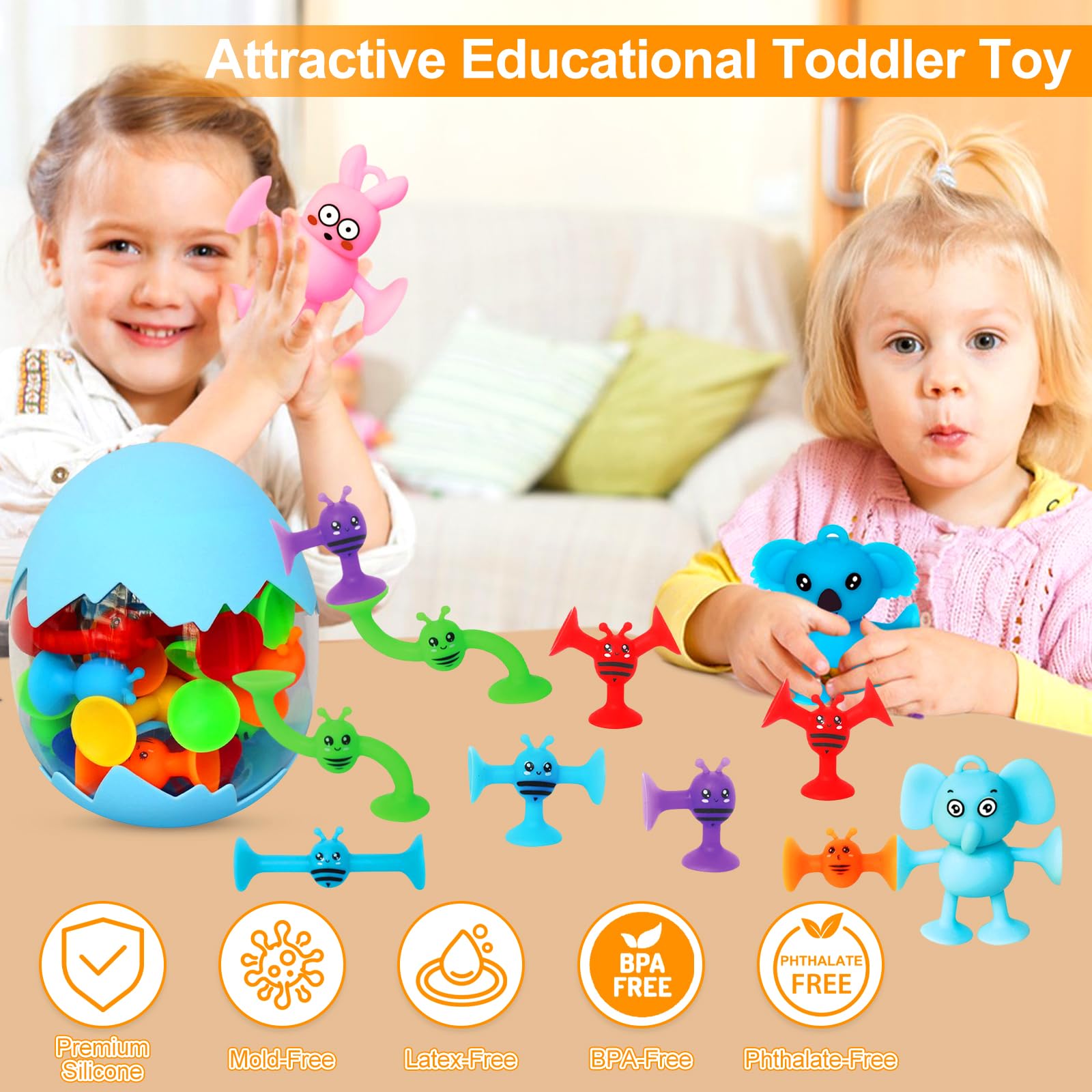 Set De 50 Ventosas De Gel De Sílice Para Niños – Juguetes De Baño Y Apilables Con Caja De Almacenamiento