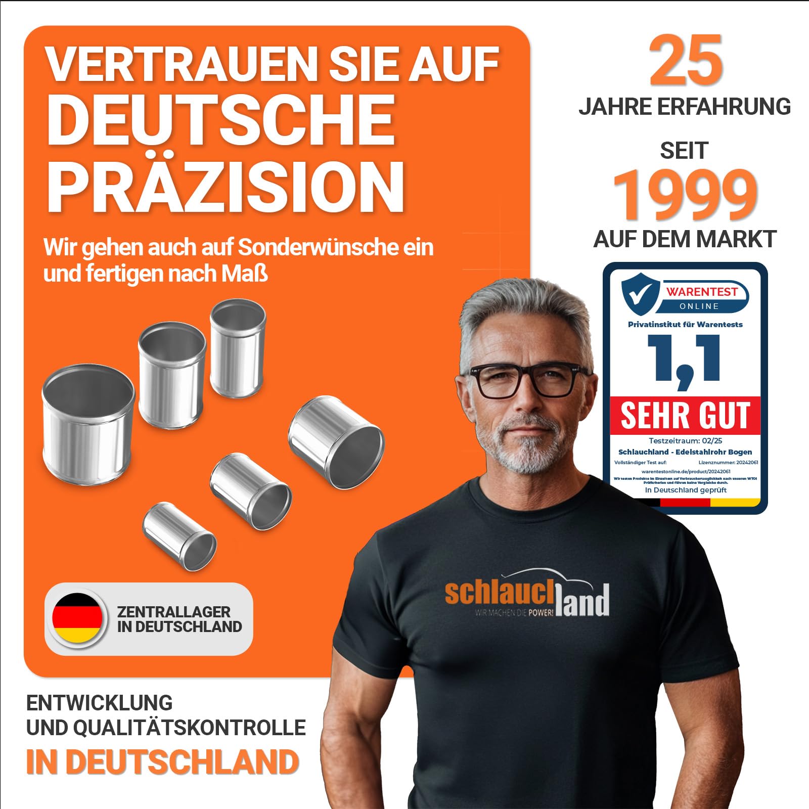 2 Stück | 10cm Edelstahl-Rohr AD-Ø 38mm poliert & gebördelt V2A 1.4301 INOX | AUSWAHL 1-10 Stück & 13-200 mm Durchmesser | Edelstahl Rohr Motor KFZ Kühler Silikon Schlauch-Verbinder | PREMIUM