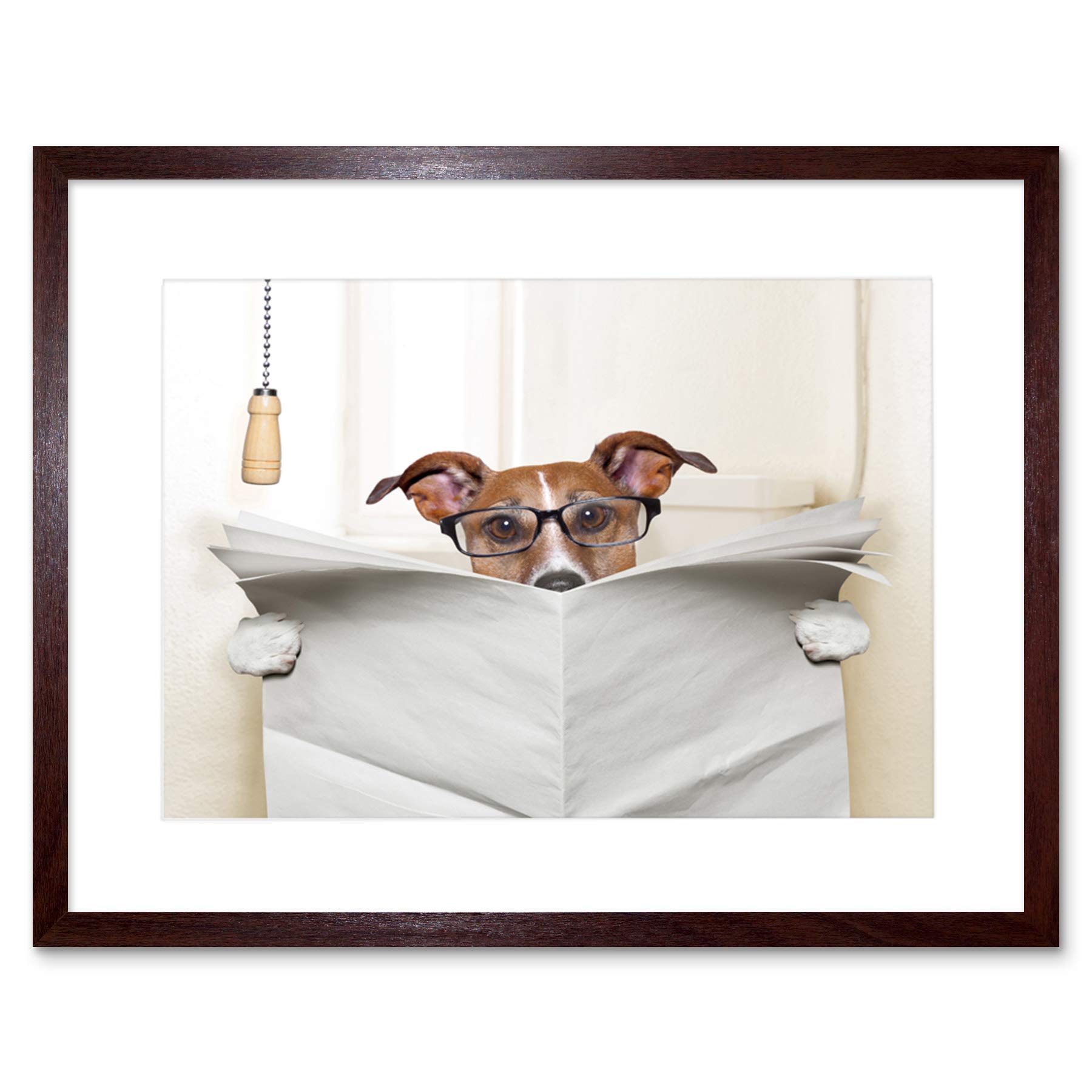 Wee Blue Coo Photo Mock Up Jack Russell Toilet Reading Newspaper Framed Wall Art Print