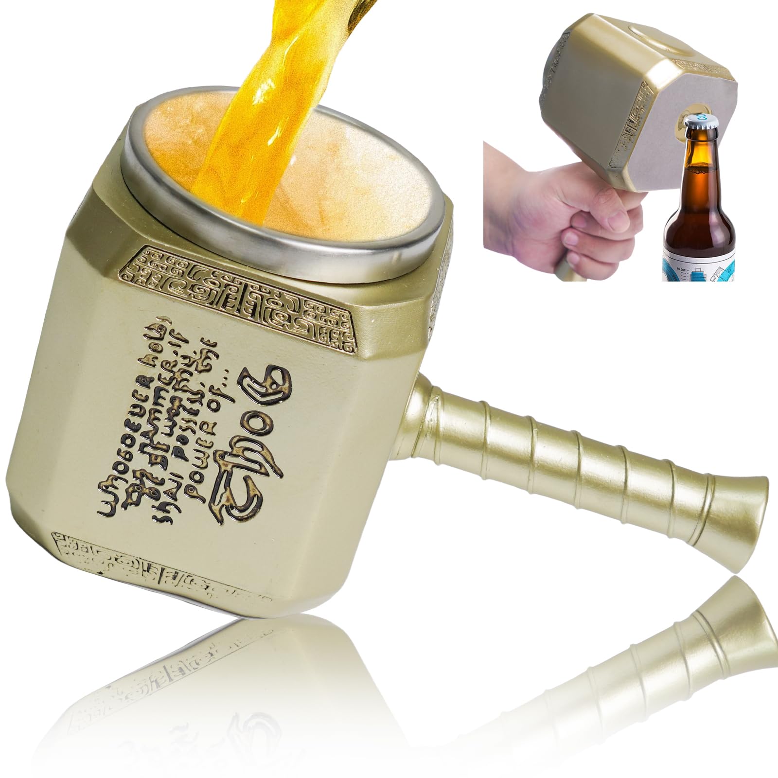 ZONSUSE Stainless Steel Thor Hammer Mug, Funny 3D Coffee Cup, Personalised Beer Mug, Thor Hammer Cups, Mjolnir Embossed Tankard, Beer Gifts for Collecting Birthday Party Decorations Gifts 400ml