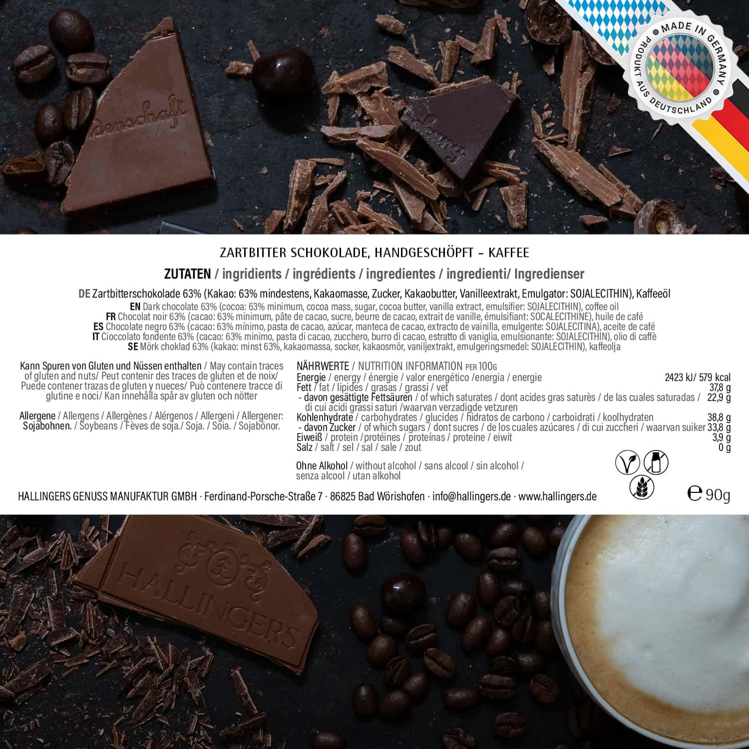 Hallingers Genuss Manufaktur Vegane Schokolade Oster-Geschenk - Tafel handgeschöpfter Edelkakao ohne Alkohol edler Karton 10x "Vom Osterhasen" Kaffee, Ostern Körbchen für Frauen Männer