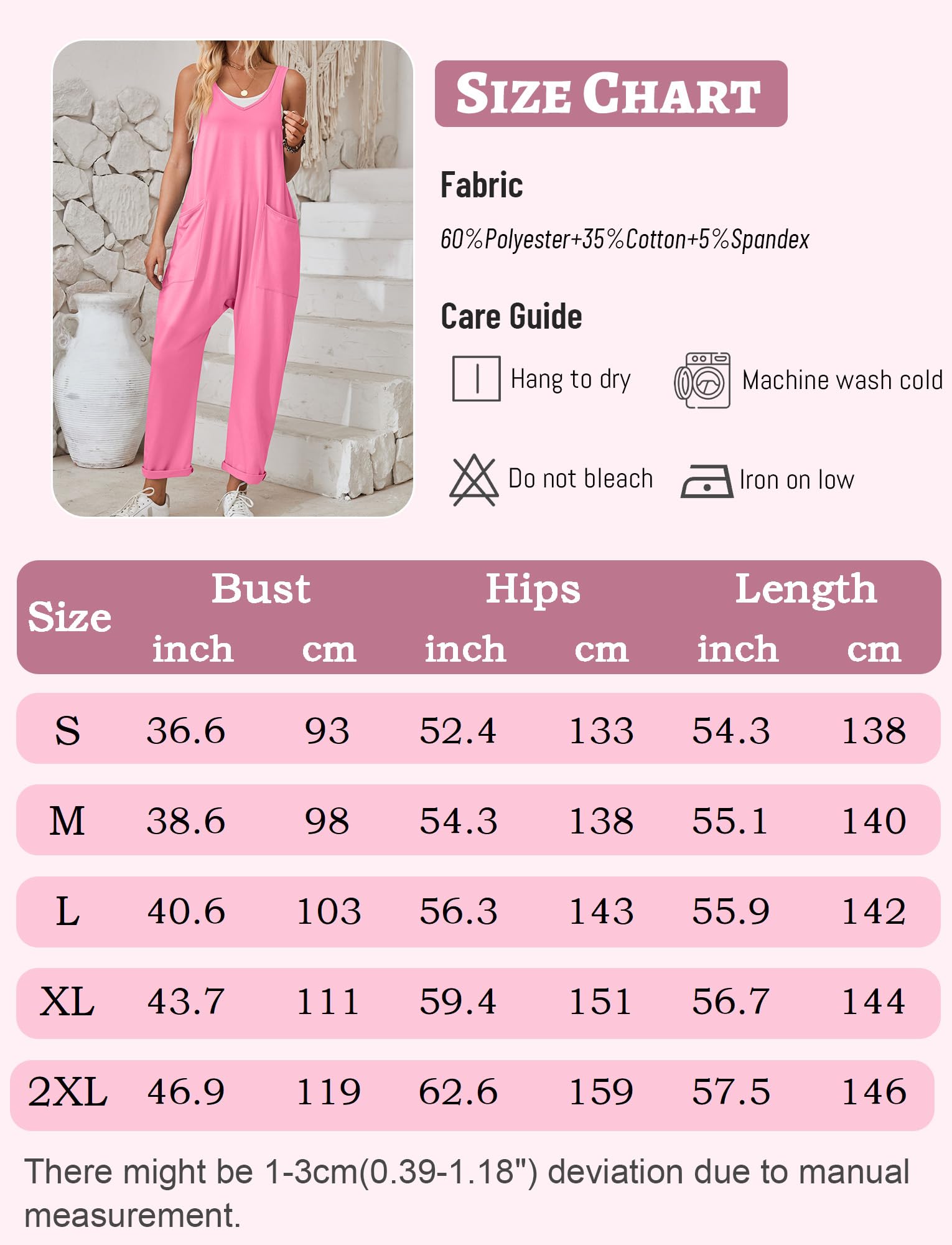 Panegy Salopette en tricot pour femme Salopette ample décontractée Combinaison sans manches à bretelles avec poches Pantalon ample en coton Combinaisons