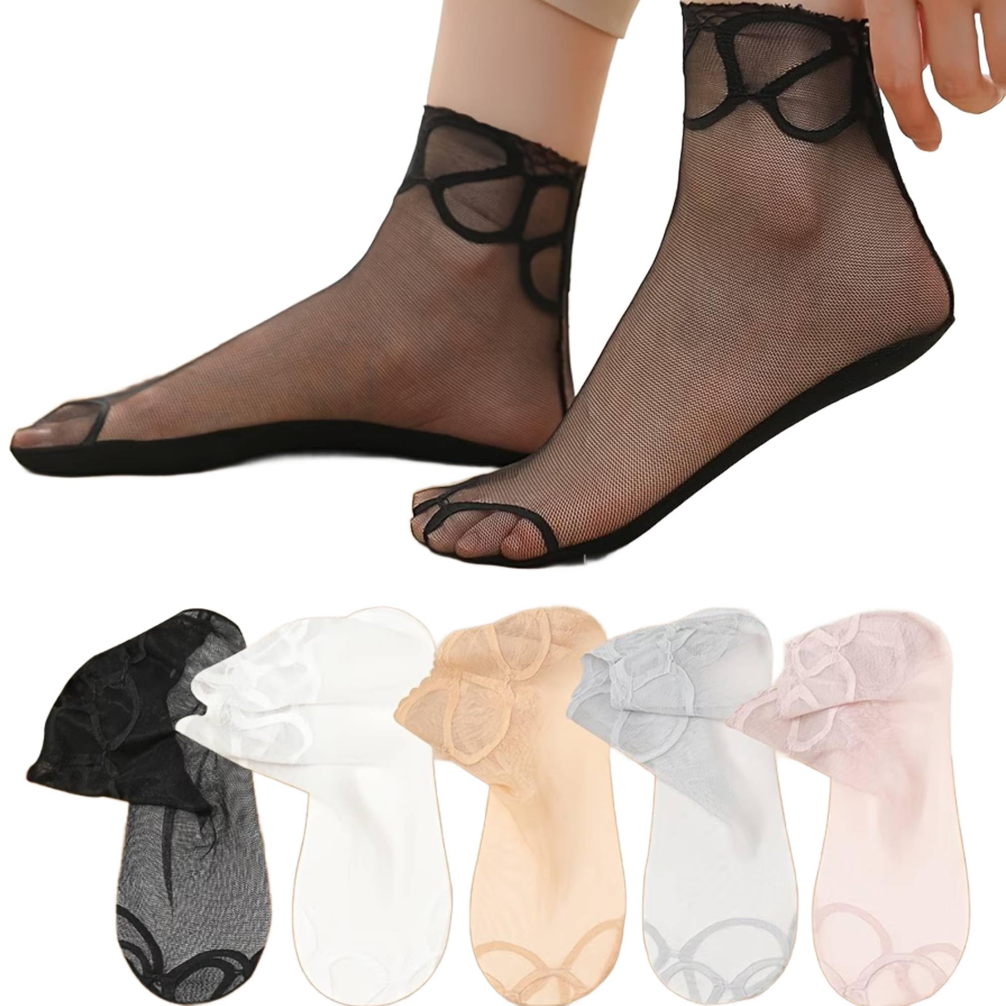 eleg & stilance Women Transparent Mesh Ankle Socks | Ultra Thin Sheer Nylon Net Socks with Floral Lace Design-picture-38