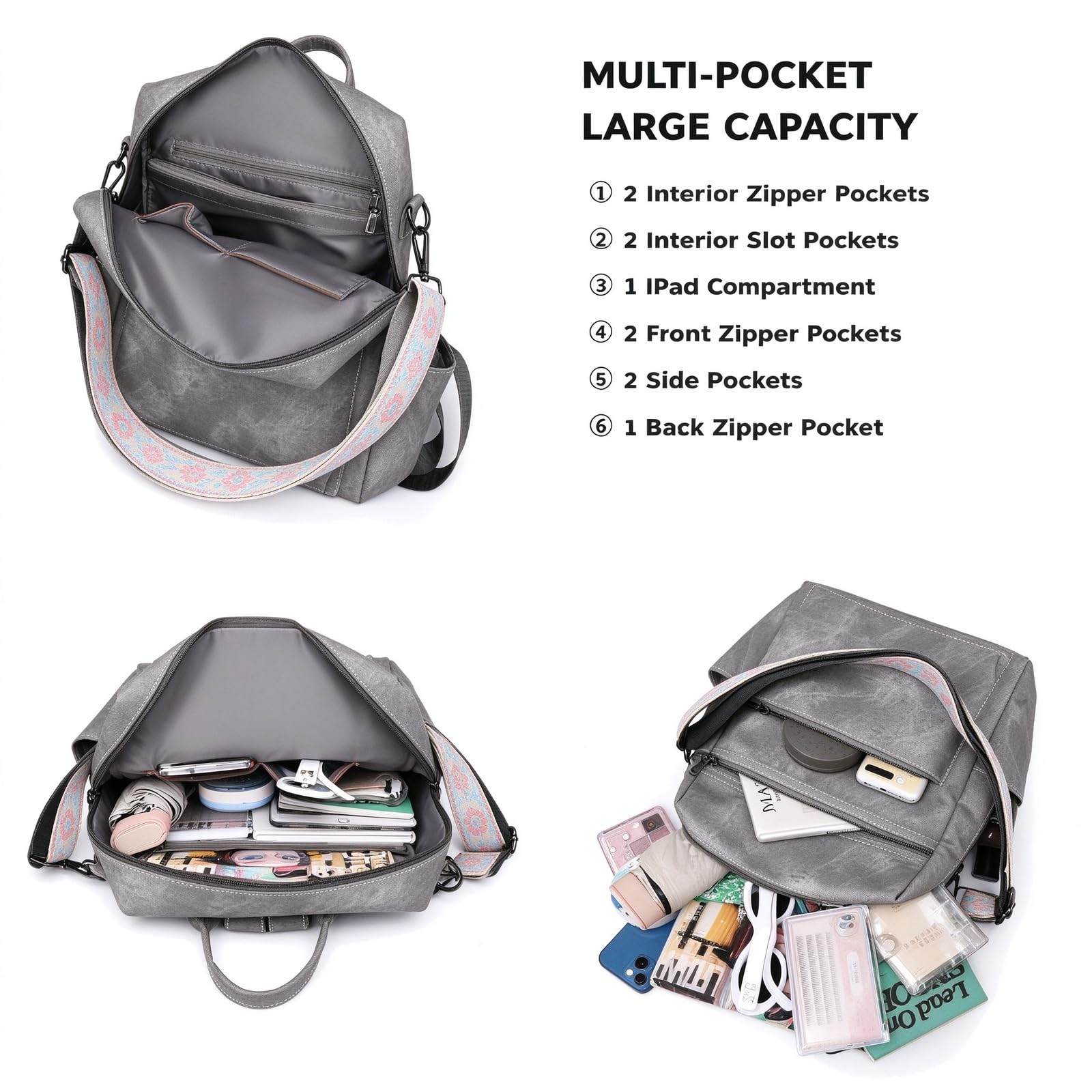 Mochila de moda para mujer, multiuso, gran capacidad, bolsa de viaje convertible