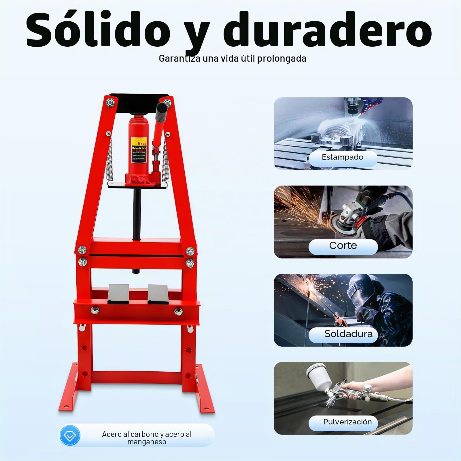 Prensa Hidráulica de Taller 6 T, Prensa con Placas y Rodamientos