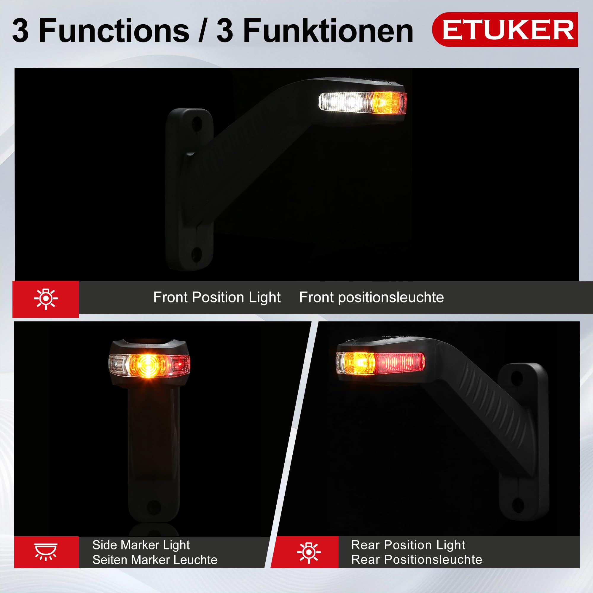 2x Anhänger Begrenzungsleuchte Umrissleuchte Positionsleuchte 12V 24V LED Seitenleuchten Gummistiel Seitenmarkierungsleuchten Wasserdicht für LKW Van E-Mark