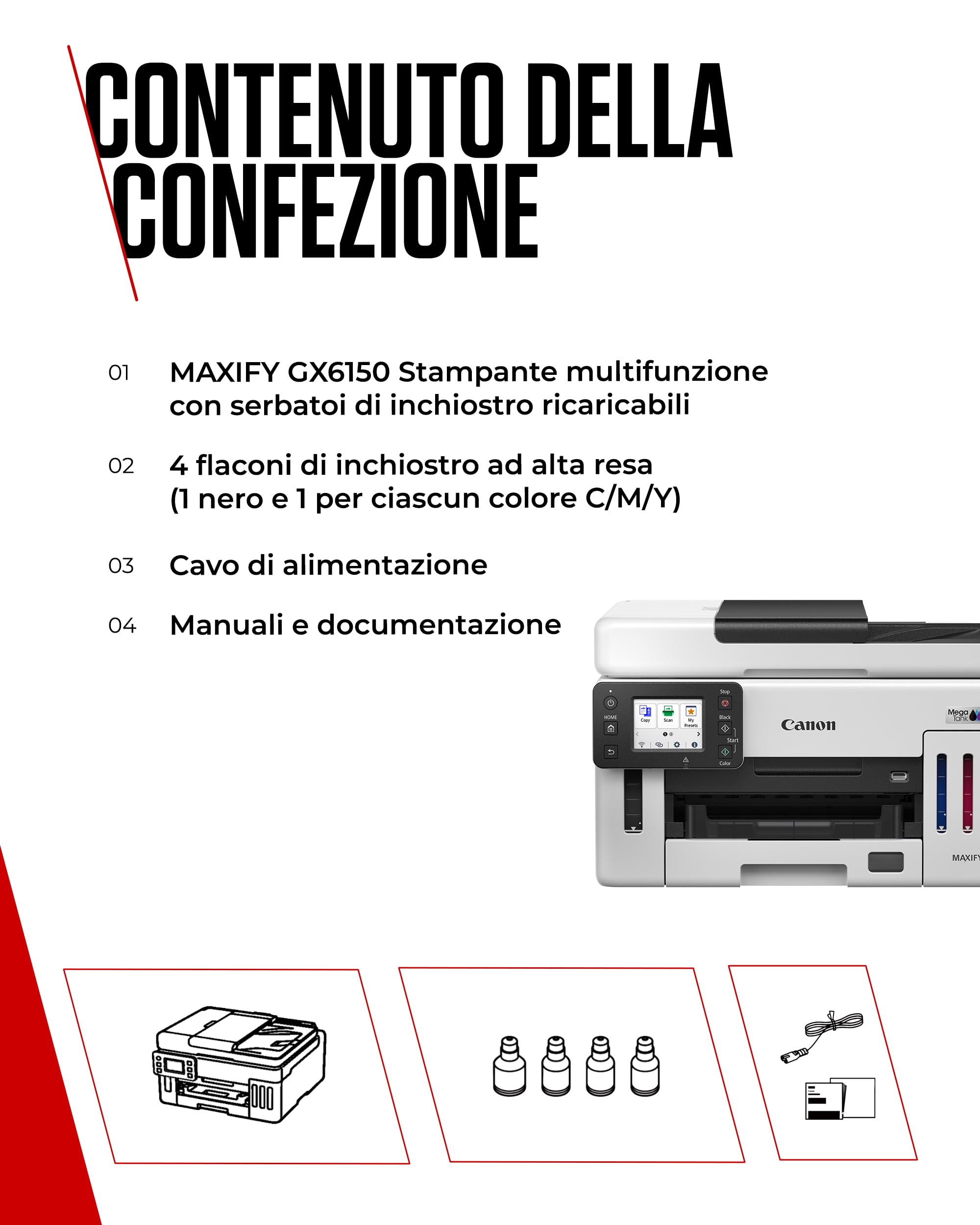 Canon MAXIFY GX6150 Stampante Ufficio Compatta – Stampante con Scanner Multifunzione | Tecnologia MegaTank per Stampe, Copie e Scansioni | Connessione Wireless, Ethernet e USB