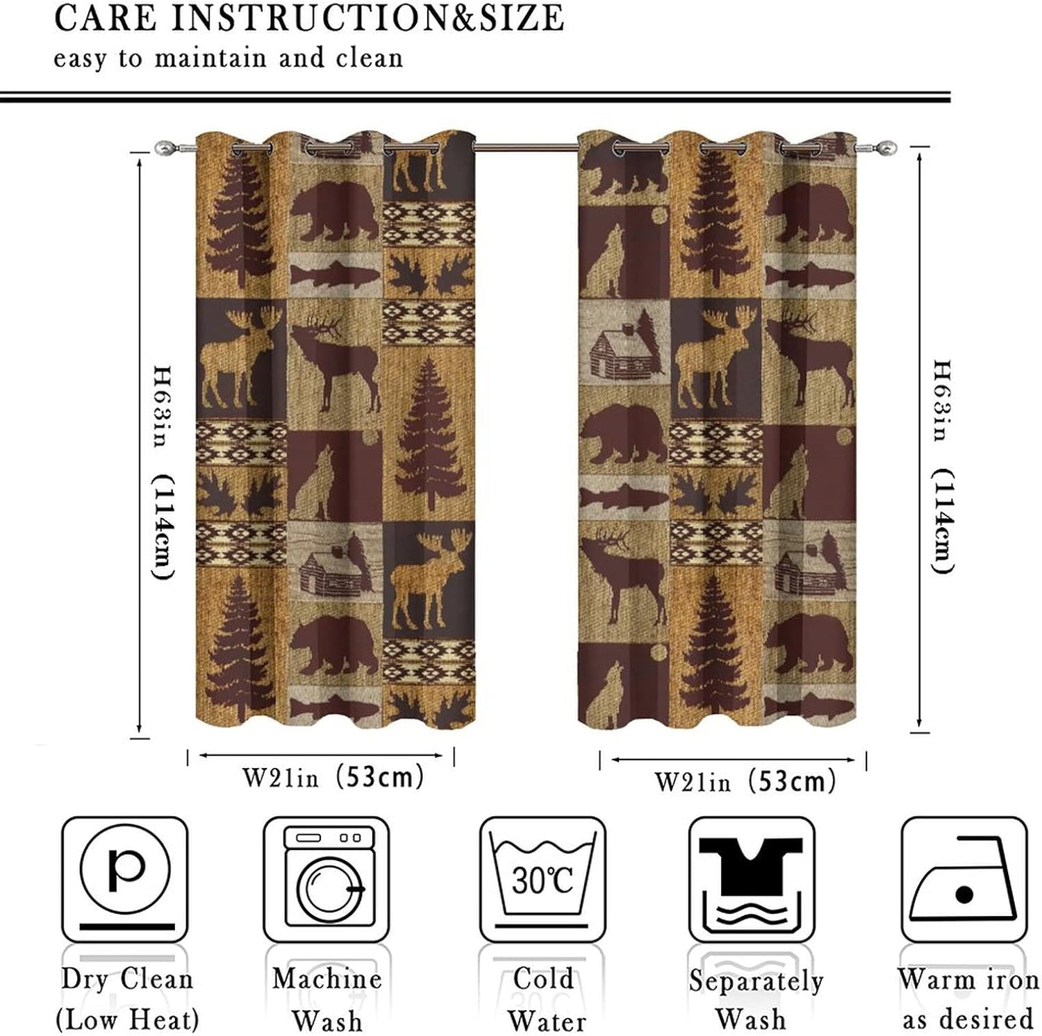 Retro Rustic Bear Blackout Curtains for Bedroom,Country Style Farmhouse Cabin Wildlife Elk Deer Hunting Theme Grommet Thermal Insulated Room Darkening Window Treatments 2 Panels 45L x 21W