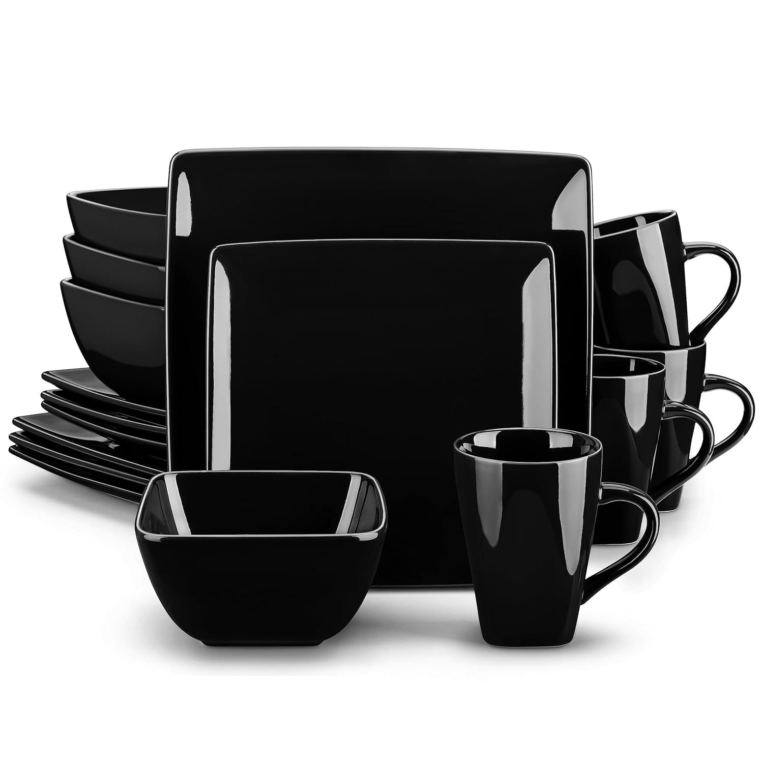 Buy vancasso, Series SOHO, Stoneware Square Dinner Set Black 16 Piece Kitchen Dinnerware Service
