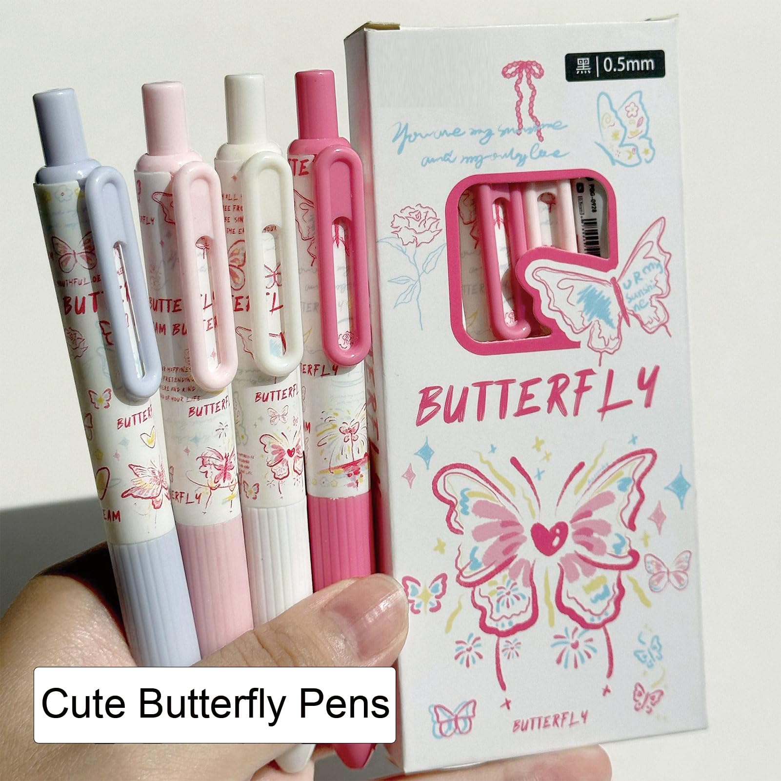 4 Pcs Cute Retractable Pens Small Pocket Pens Cartoon Butterfly Gel Pen 0 5mm Fine Point Black Ink — view 2