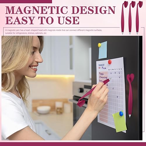 Miniatura 4 de Glenmal 3 bolígrafos magnéticos, divertidos bolígrafos de tinta negra, bolígrafos de corazón para nevera y otras superficies magnéticas, regalos de