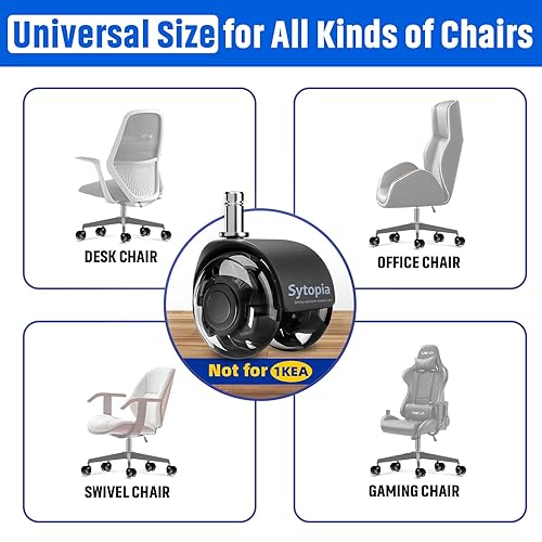Miniatura 2 de Sytopia Juego de 5 ruedas universales para silla de oficina, ruedas de repuesto de goma de 2 pulgadas para suelos de madera dura y alfombras,