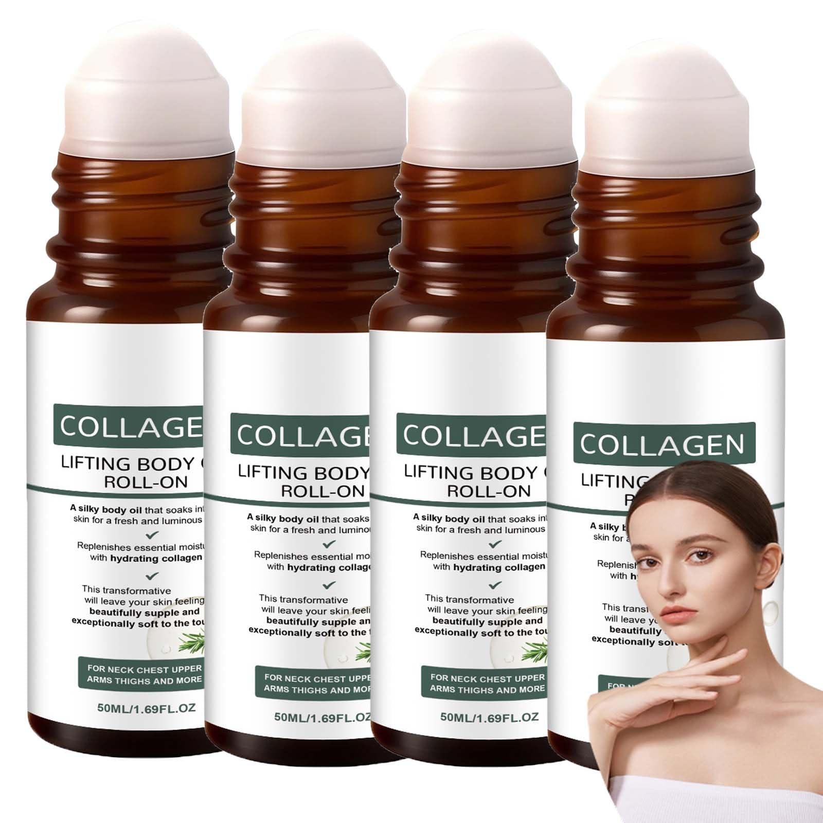 XINRAN Collagen Lifting Body Oil Roll on, olio di collagene idratante corpo dopo la doccia, Easy Roll-On, applicatore anti-invecchiamento, pelle liscia e luminosa, 50 ml/1,69 fl oz (4 pezzi)