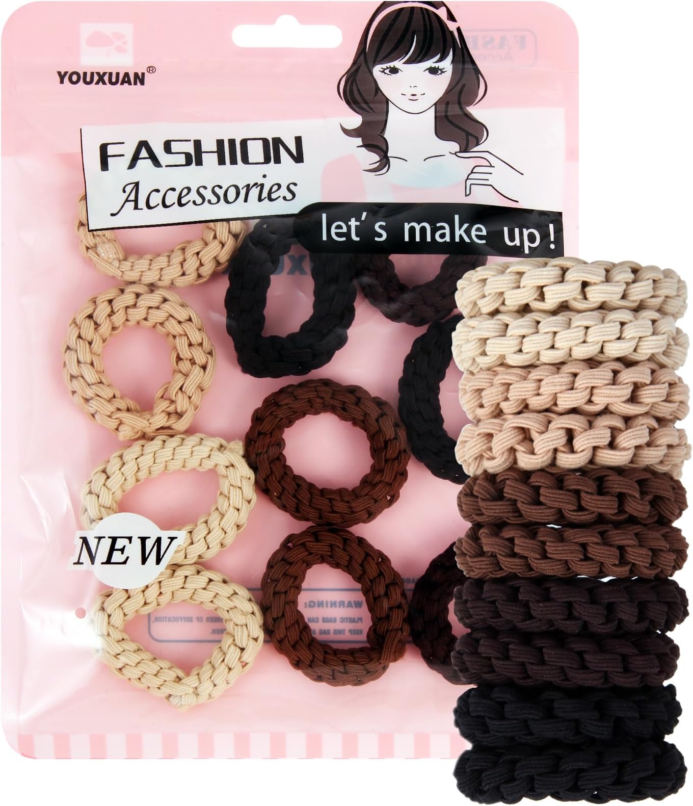 Youxuan Elastic Hair Ties for Women - No Damage, No Slip, No Pull Hair Bands - Comfortable Handmade Braided Polybands for Girls - 10-Pack Multi Colors Polyester Scrunchies