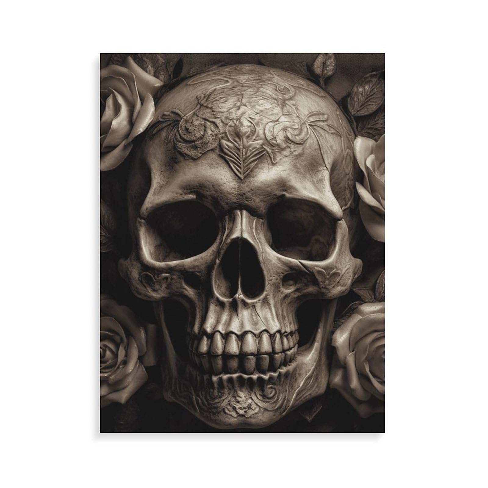 TKJMCSW Malen-nach-Zahlen-Set mit Lederrosen, Totenkopf-Motiv für Erwachsene, Anfänger, Erwachsene, Malen nach Zahlen, Kits auf Leinwand, DIY-Acryl-Ölfarben, Gemälde mit Pinseln als Geschenk