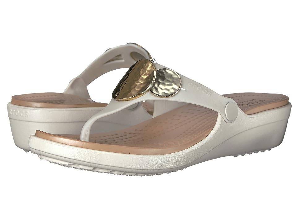 

Crocs Sanrah Embellished Wedge Flip (Oyster/Gold) Women's Wedge Shoes