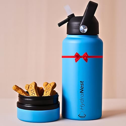 HydraNest Dog Water Bottle 32oz - Insulated Portable Pet Hydration for Beach & Camping - Travel Bowl Included - Thoughtful Gift for Pet Parents and Animal Lovers