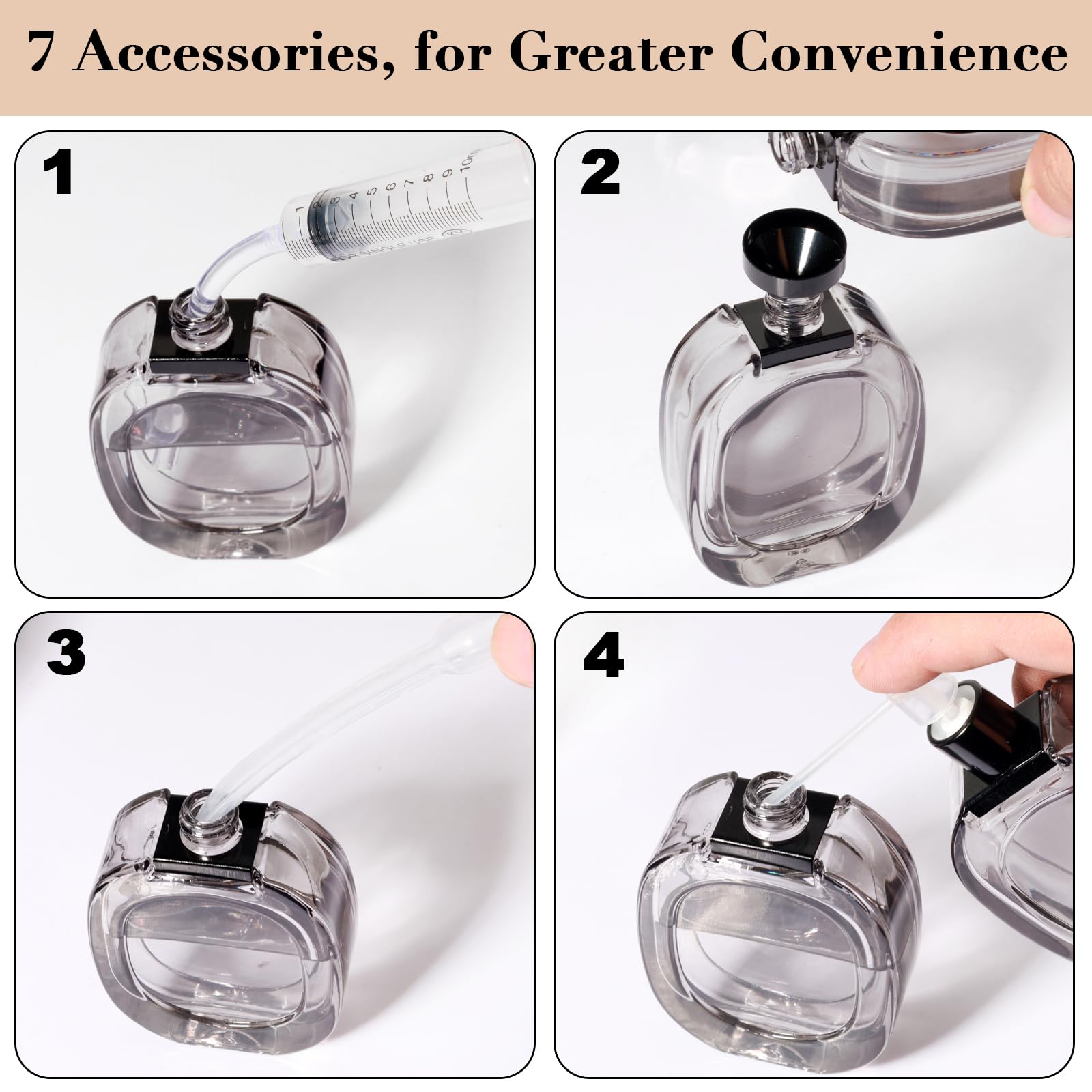 3-częściowy atomizer 50 ml z torebką, puste okrągłe buteleczki na perfumy ze szkła dla mężczyzn i kobiet, przezroczysta czarna torebka na perfumy do ładowania podczas podróży do zapachów