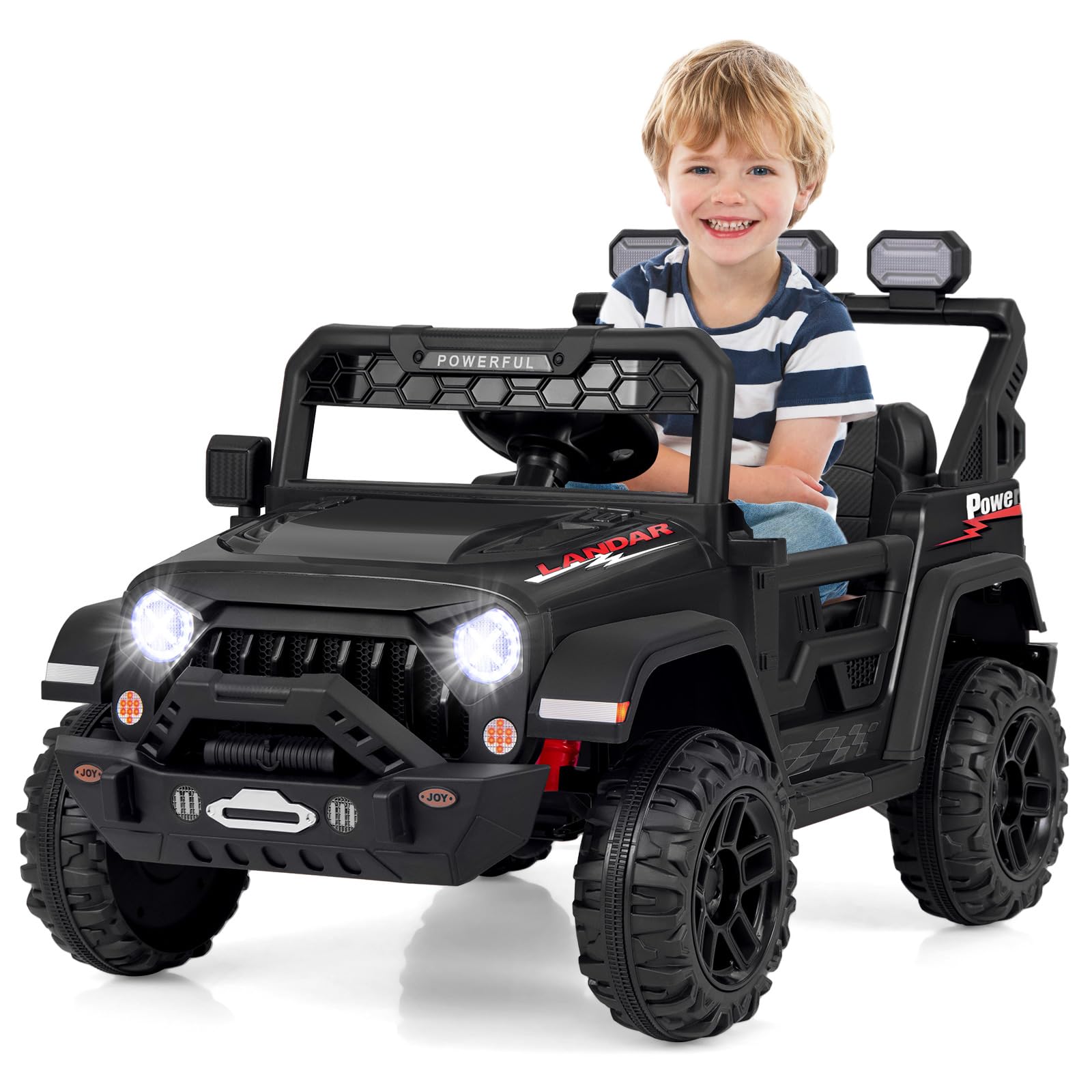 COSTWAY 12V Voiture Électrique Enfant avec Télécommande 2,4G, Véhicule Électrique avec Musique & Lumières LED, Démarrage Lent & 3 Vitesses, Charge 30kg pour Enfants de 3 Ans+ (Noir)