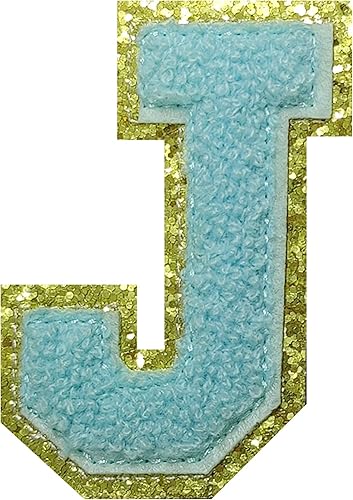 Miniatura 10 de Parches de letras de felpilla termo-adhesivas de 2.2", parches de letras de felpilla para ropa (1 juego de 26, azul)