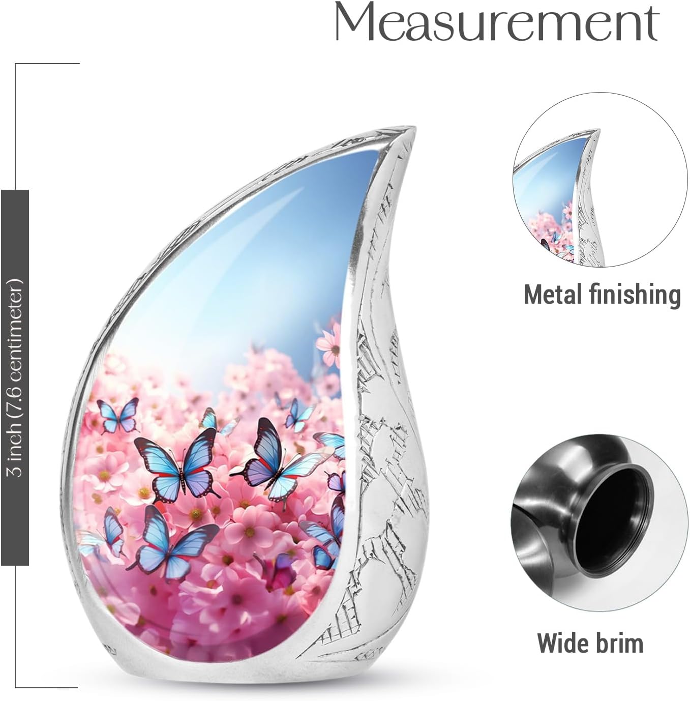 Yatskia Pink Cherry Blossom Butterfly Mini Funeral Urns for Human Ashes Adult Male and Female, Small Memorial Urn for Adult Ashes, (Teardrop Urn Pack of 1, 3 Inch)