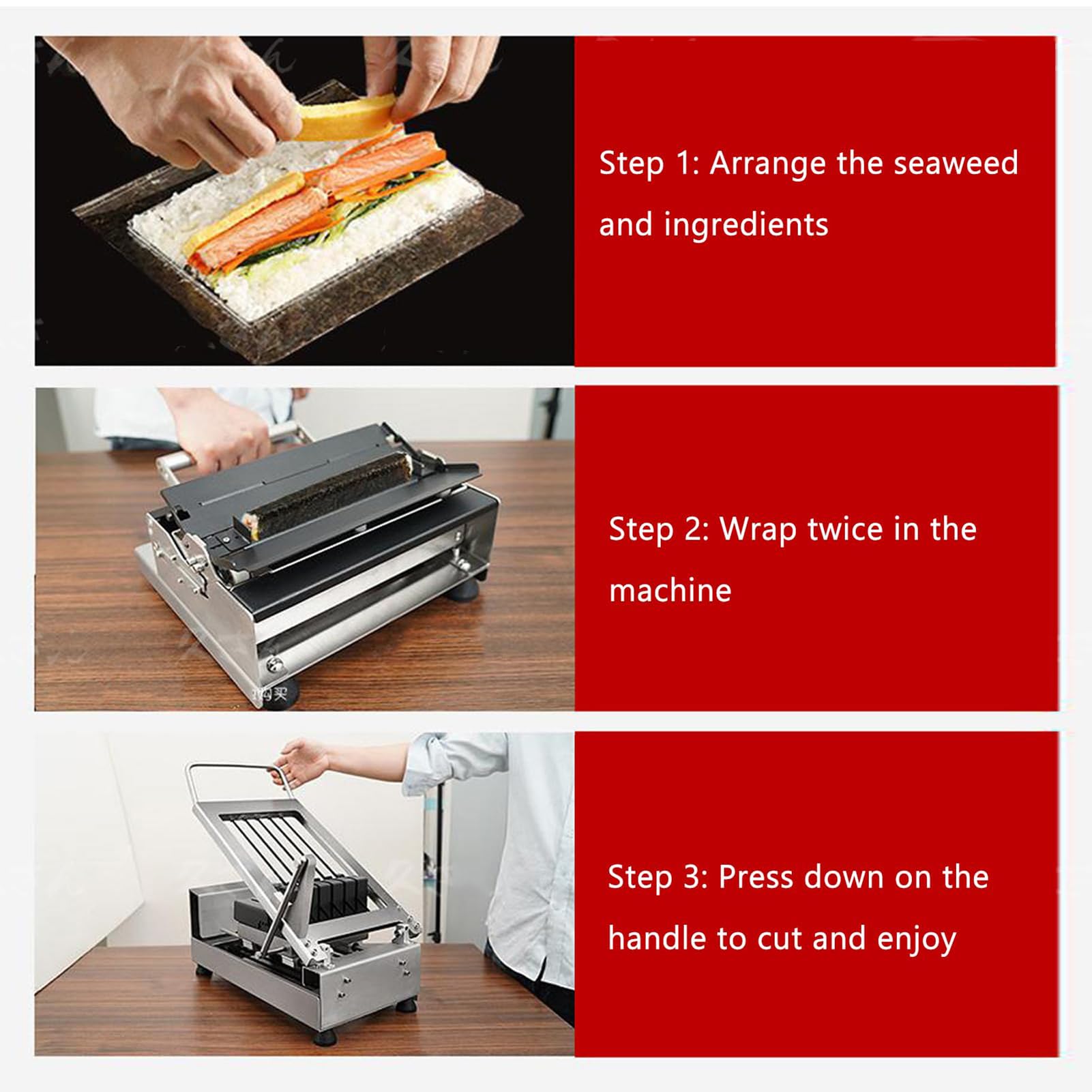 Manueller Sushi-Rollschneider, Edelstahlschneider für 190-mm-Rollen, schneidet bis zu 10 Rollen auf einmal, perfekt für Restaurants und Heimküchen