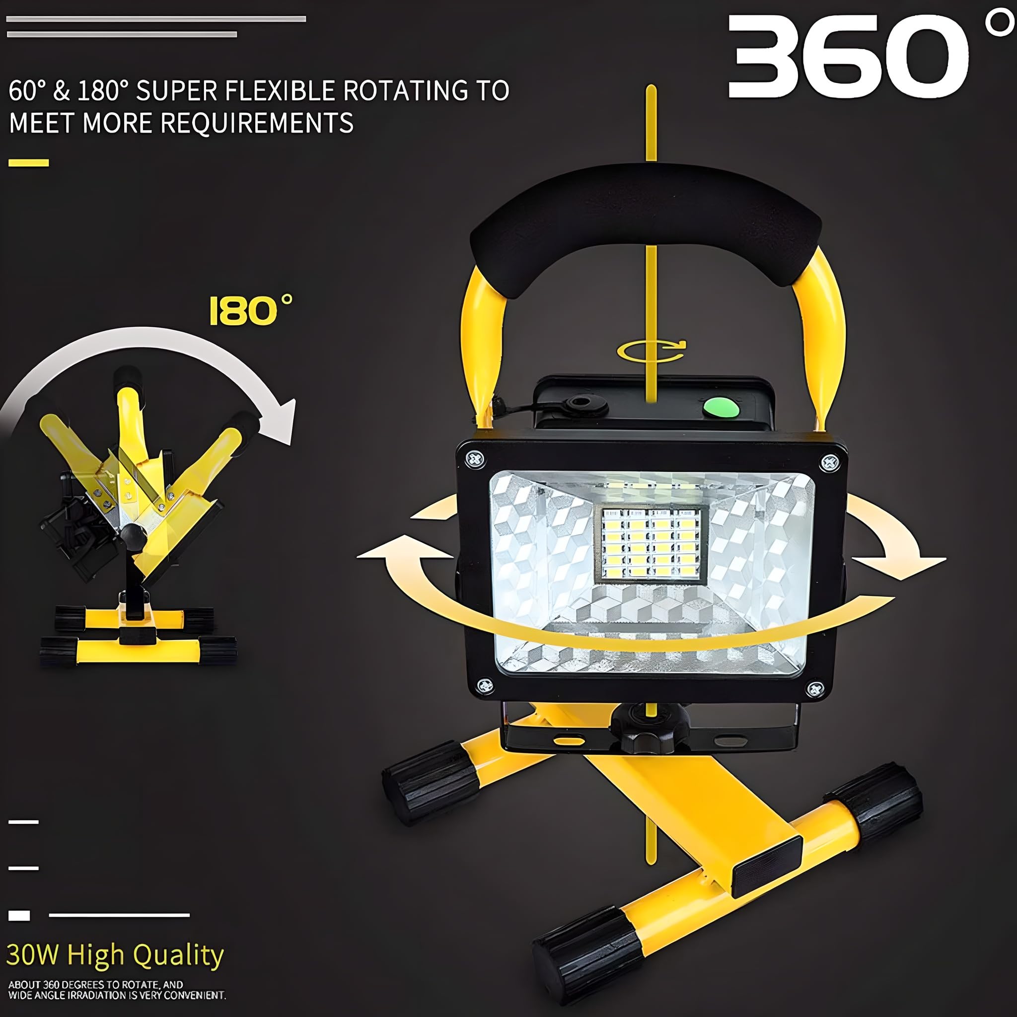 Luz de trabajo LED recargable, luz de trabajo LED portátil con iluminación puntual y carga USB, luces impermeables IP65 para exteriores, camping, sitio de construcción, taller, garaje Remote 12-38h