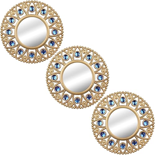Miniatura 2 de Espejos dorados para decoración de pared espejo redondo pequeño arte de pared decorativo juego de 3 espejos de pared para sala de estar juegos de