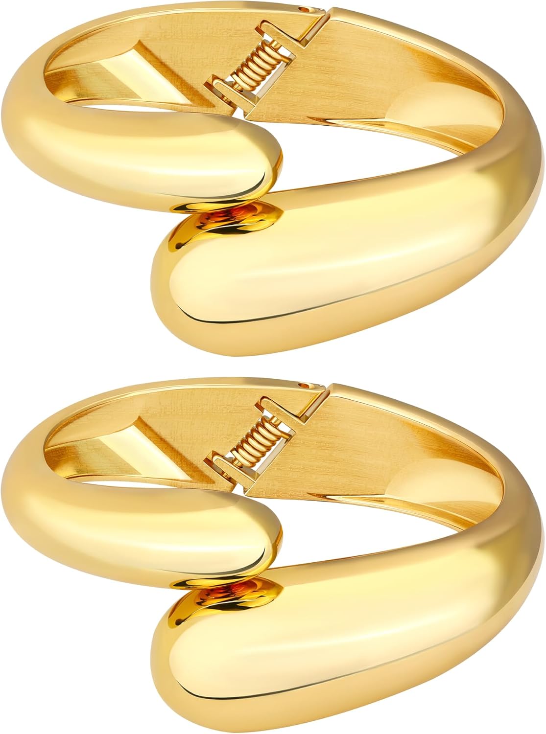 2PCS Chunky Cuff Bangle Bracelets Stack for Women Non Tarnish Trendy, 14K Gold Plated Irregular Open Wide Hinged Thick Chain Wrap Bangles Bracelet Set Arm Jewelry Gifts