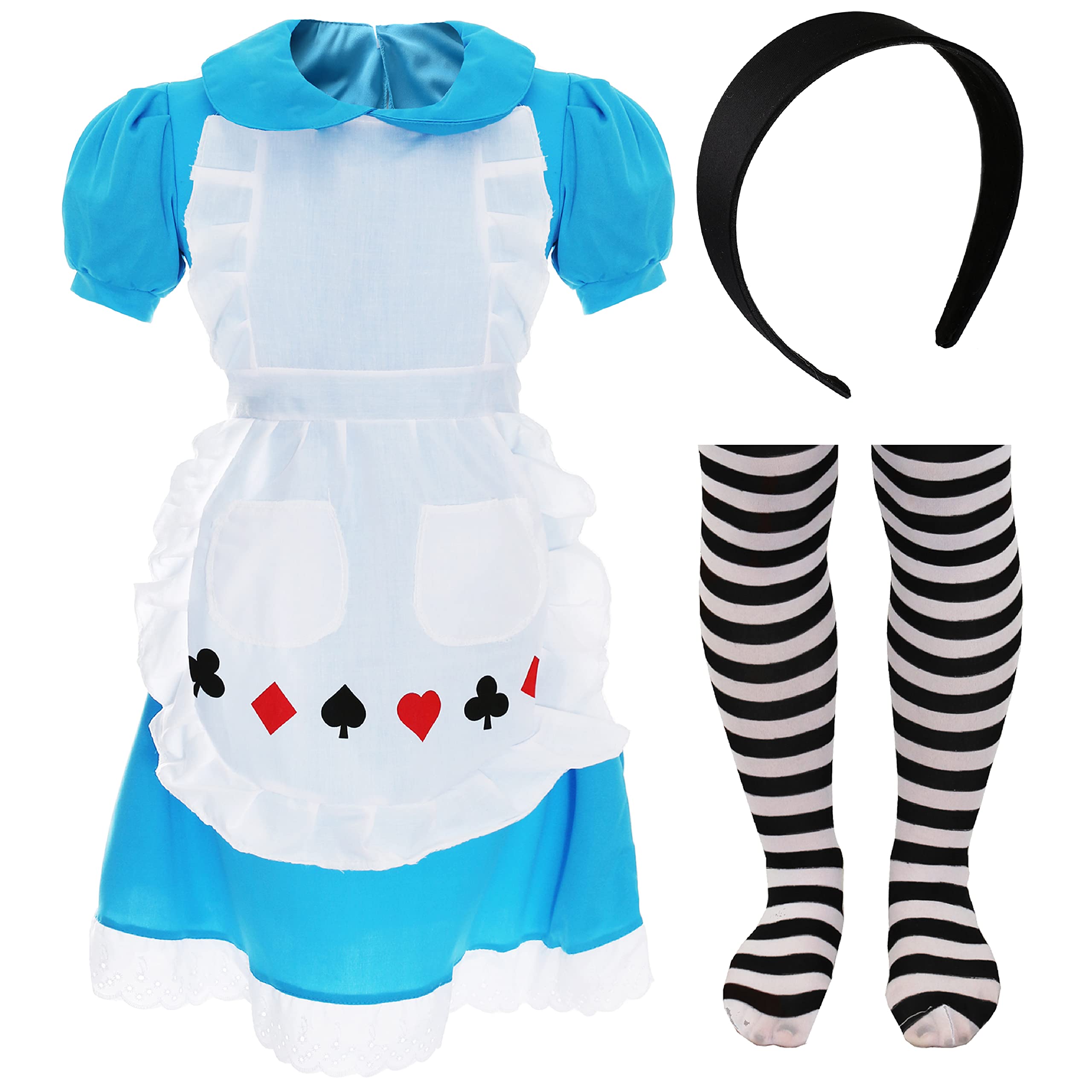 Alice's Wonderland Dress - XLarge - With Headband and Tights - Fancy Dress Costume for Children Perfect for World Book Day - Parties and Events