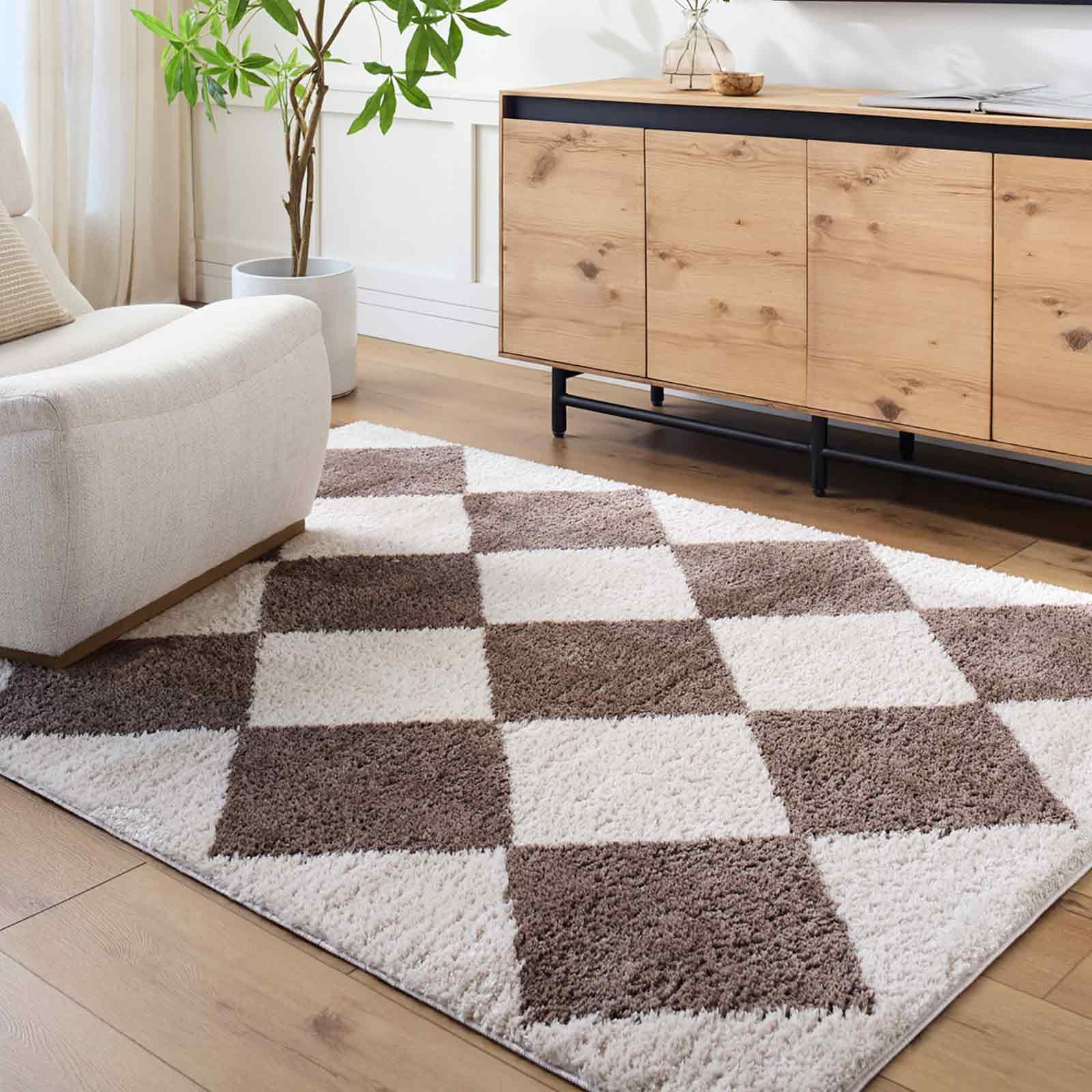 Livabliss Deline Monduli Shaggy Berber Style Floor Covering 140x200 cm – Plush Thick Pile for Living Room & Bedroom, Easy Care, Light Beige & Dark Brown