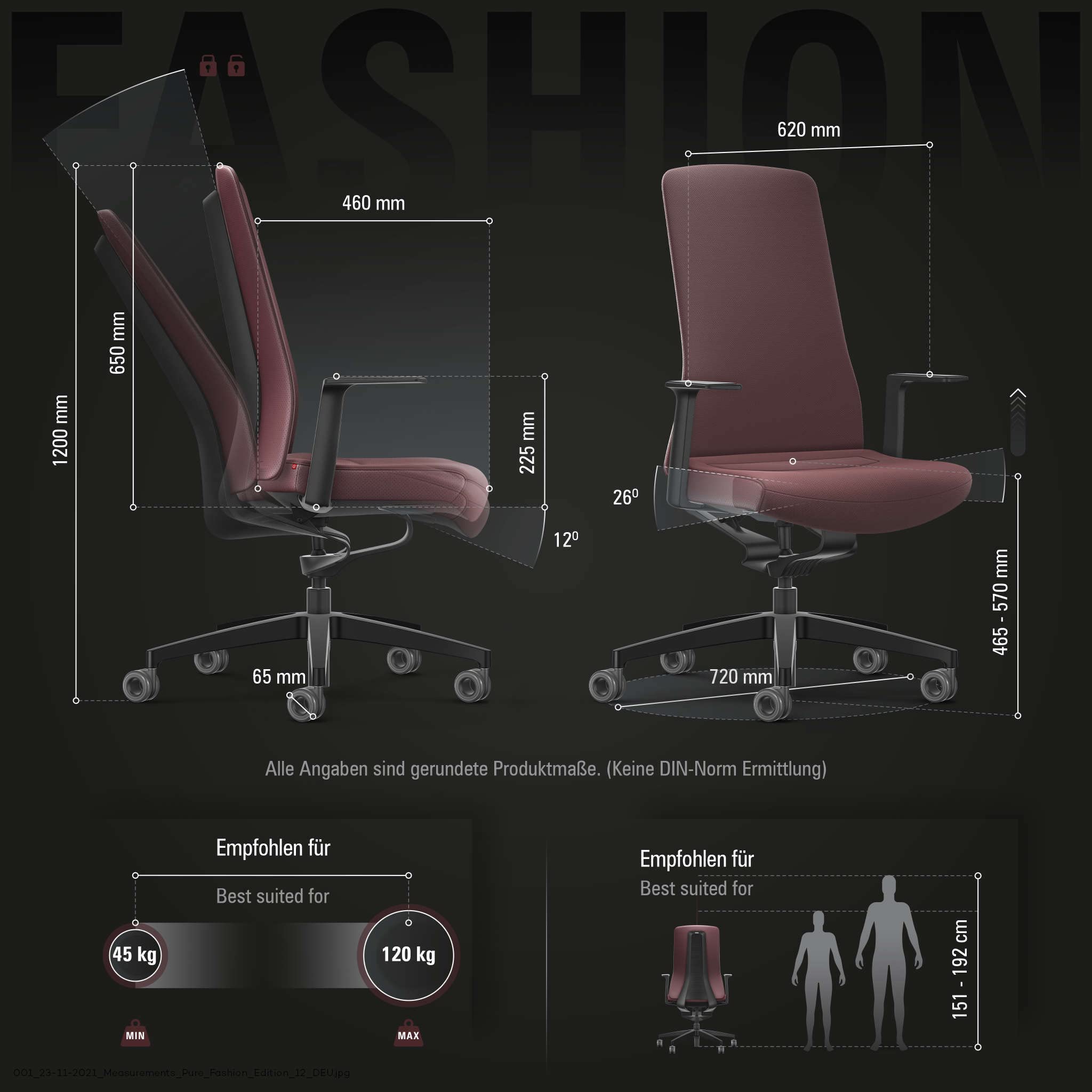 Interstuhl Pure Fashion Edition – Der Bürostuhl der Sich an Gewicht und Bewegung anpasst – ausgestattet mit der nachgewiesen ergonomischen Smart-Spring Technologie (1D-Armlehnen, Boredaux | WineRed)