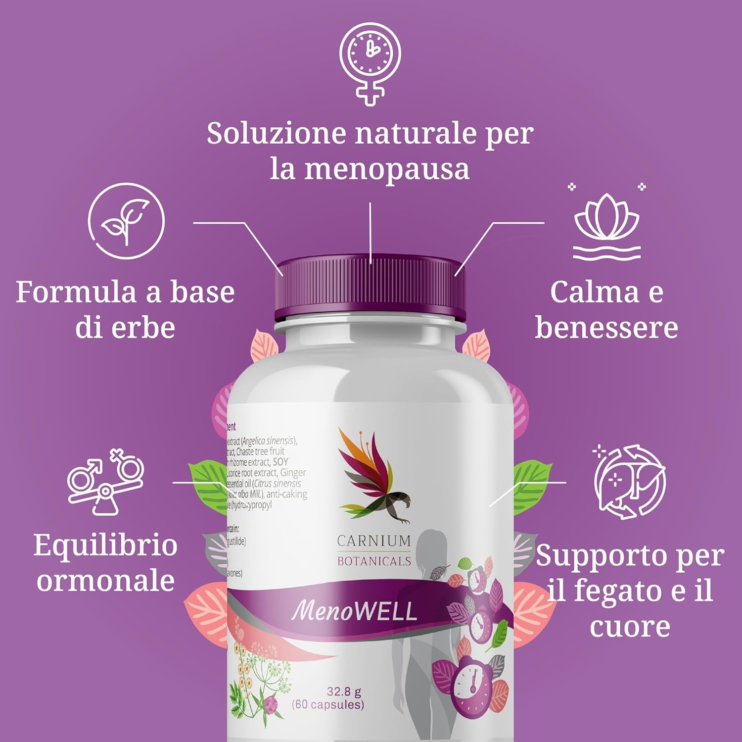 Carnium Botanicals FemCARE & MenoWELL Set Donna – Capsule vegetali con olivello spinoso, Noni, Calcio & Meno Complex con Vitex, Trifoglio rosso e Igname