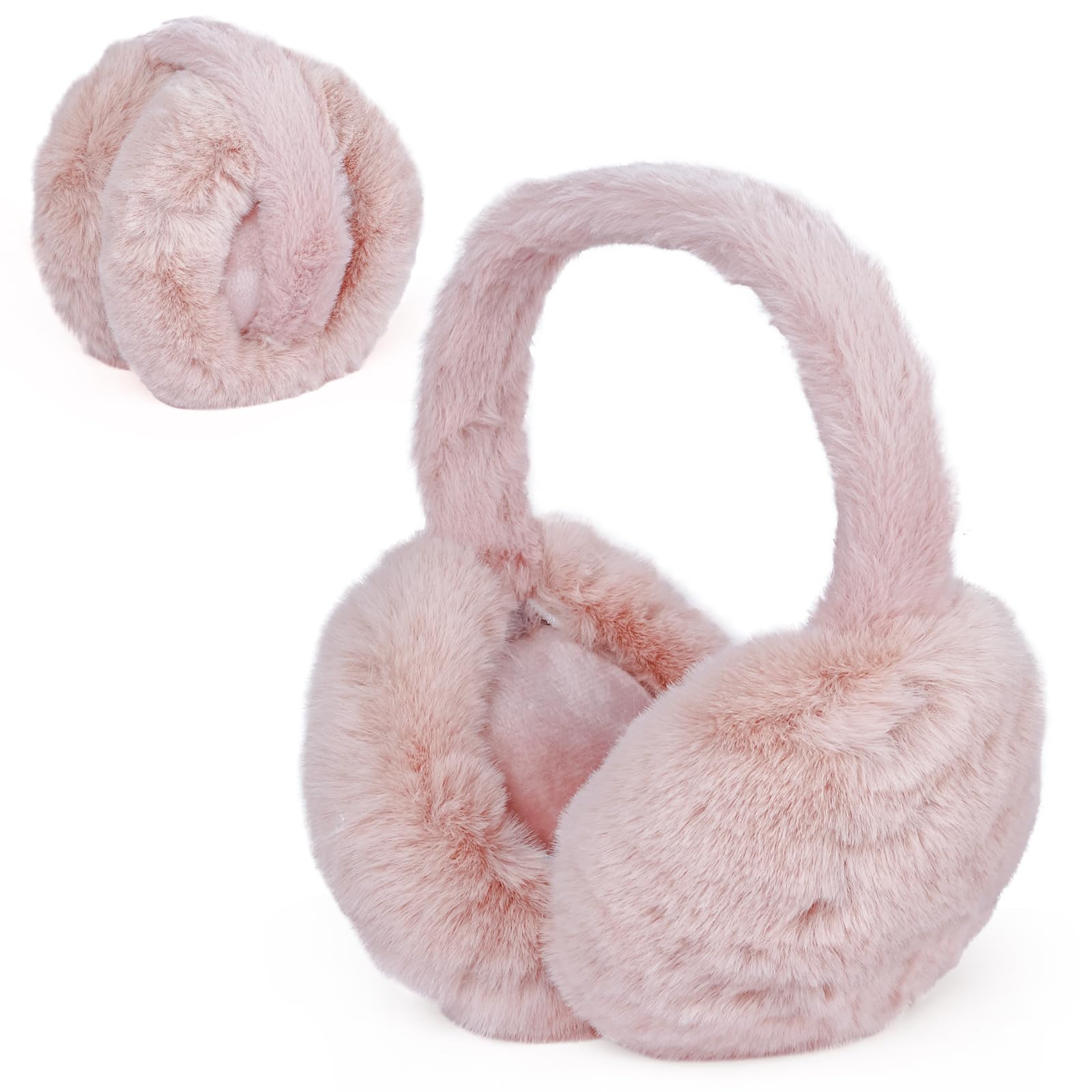 Duxesuk 1 Pcs Fluffy Warmers Headband Winter, Warm Ear Muffs for Women and Men, Foldable Fluffy Earmuffs with Headband, Warmers Headband Winter Accessories (Pink)