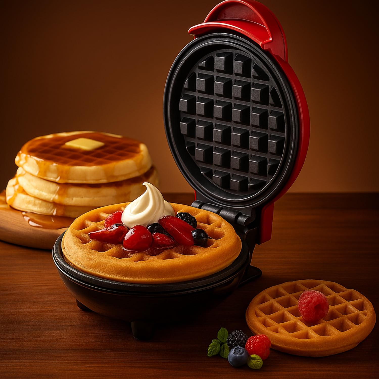 Urban Elite Mini Waffle Maker Machine 3 In 1 Waffle Iron Home Appliances Kitchen Easy To Clean, 4 Inch, Perfect For Breakfast, Dessert, Sandwich, Pan Cakes, Other Snacks- 350 Watts-image-48