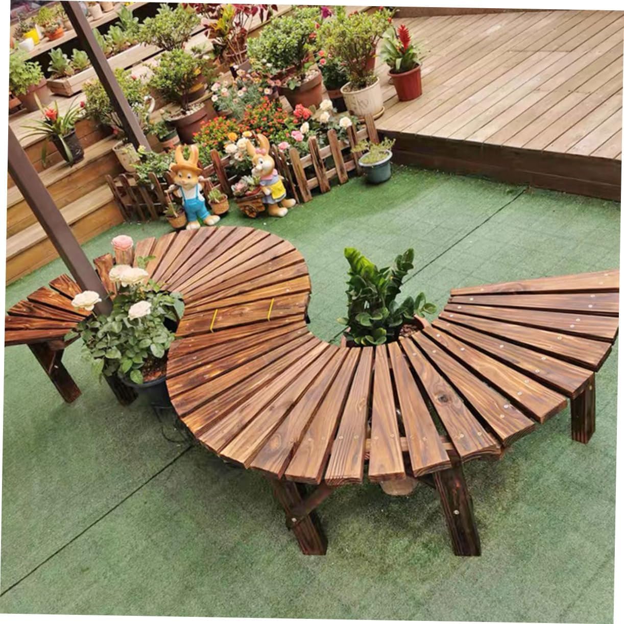 balacoo 1pc Outdoor Wooden Garden Bench Flower Pot Storage Practical Patio Seating and Planter Holder for Courtyard and Balcony Use