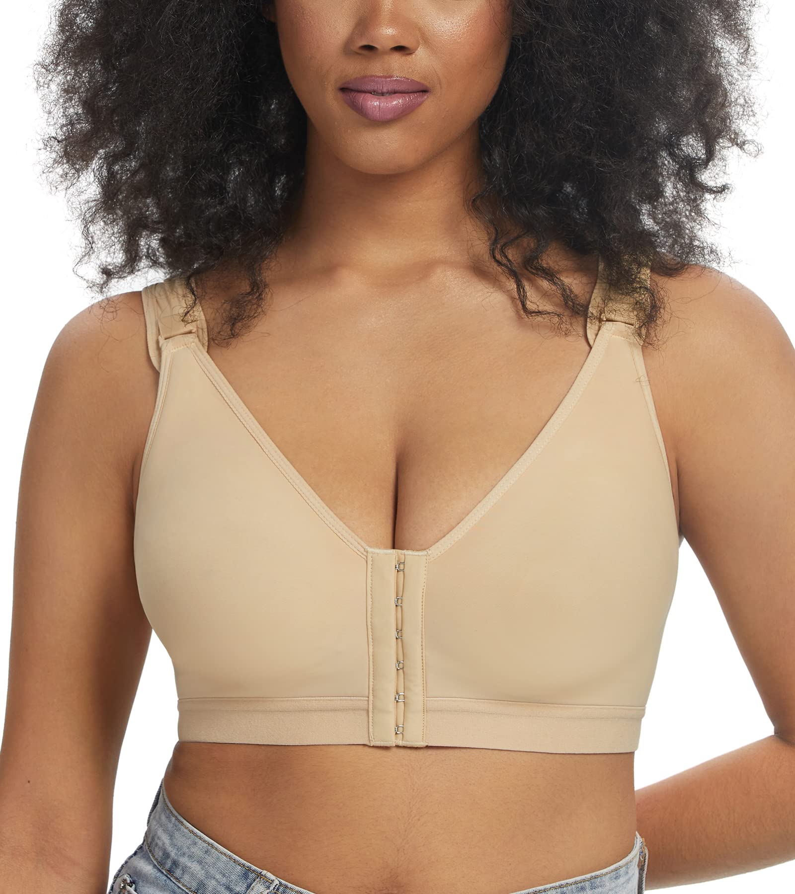 Lemorosy Women's Post-Surgery Bra - Adjustable Wirefree Racerback with Front Closure for Comfortable Healing