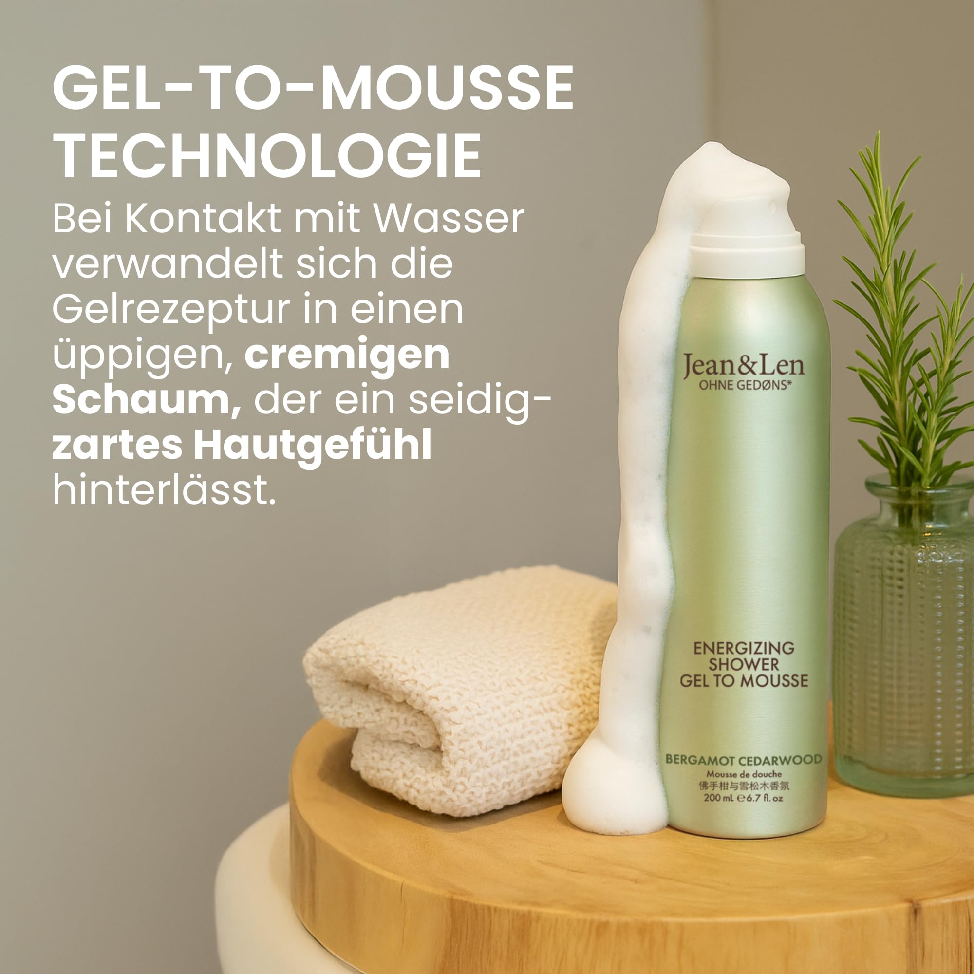 Jean & Len Energizing Shower Gel To Mousse Bergamot & Cedarwood, with almond, jojoba & babassu oil - Image 4