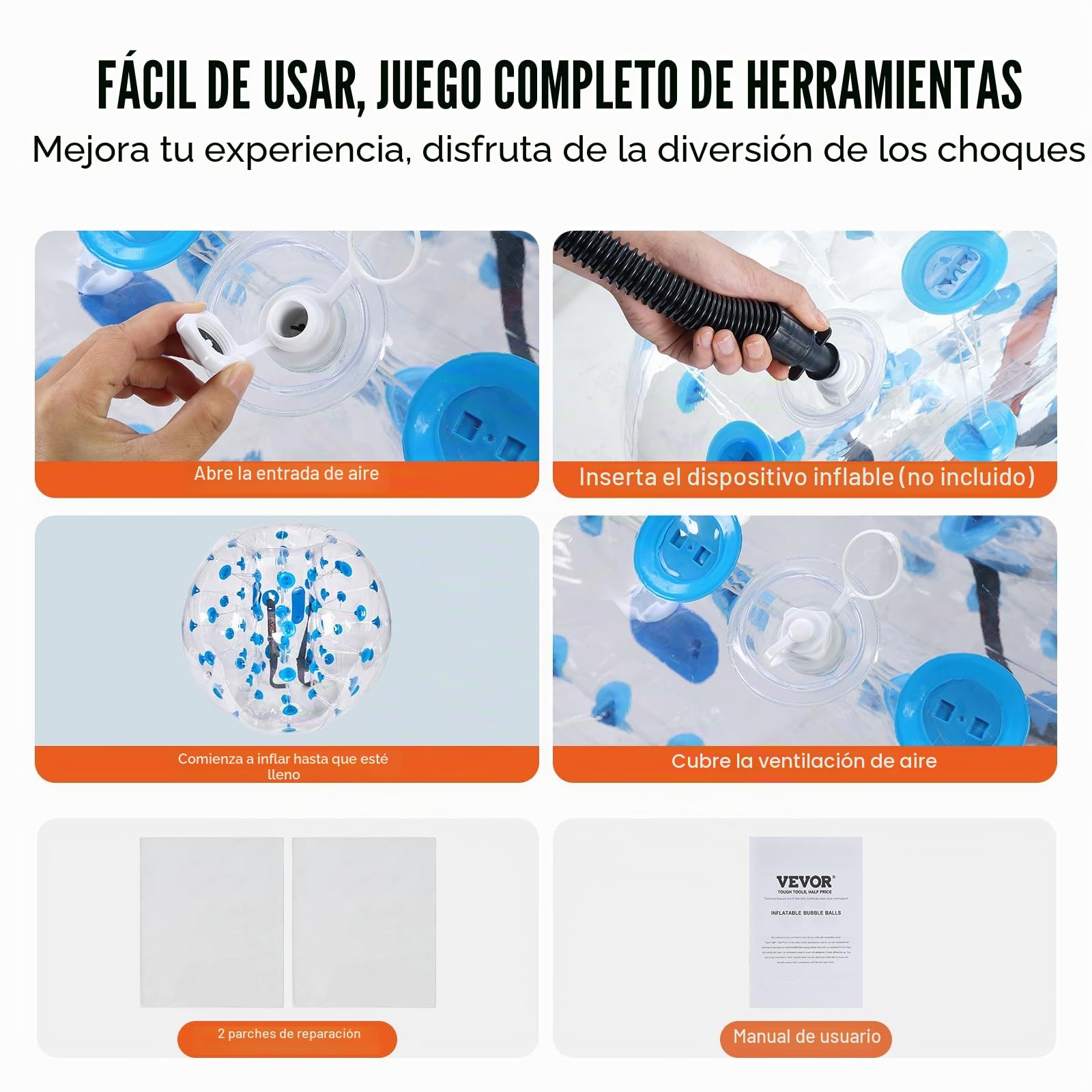 VEVOR Balón Inflable de 1 Pieza de 1,2 m x 1,03 m, Bola de colisión Humana, de PVC, para Actividades al Aire Libre, Transparente y Azul
