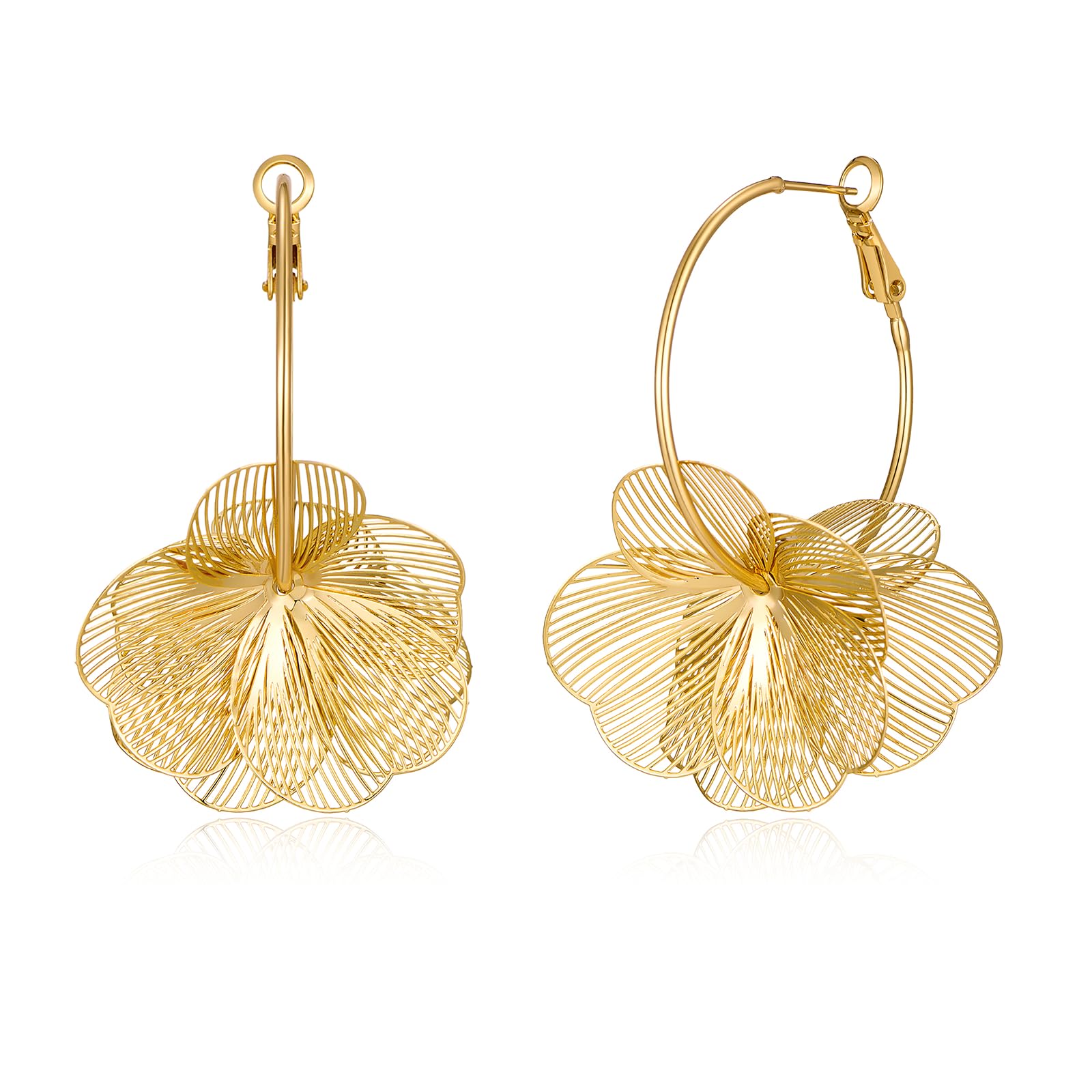 Mothers Day Gifts Large Flower Dangle Earrings for Women Lightweight Statement Earrings with Thin Hoop Detachable Boho Floral Design in Gold & Silver Trendy Jewelry for Daily & Party Wear Summer Earrings Gift