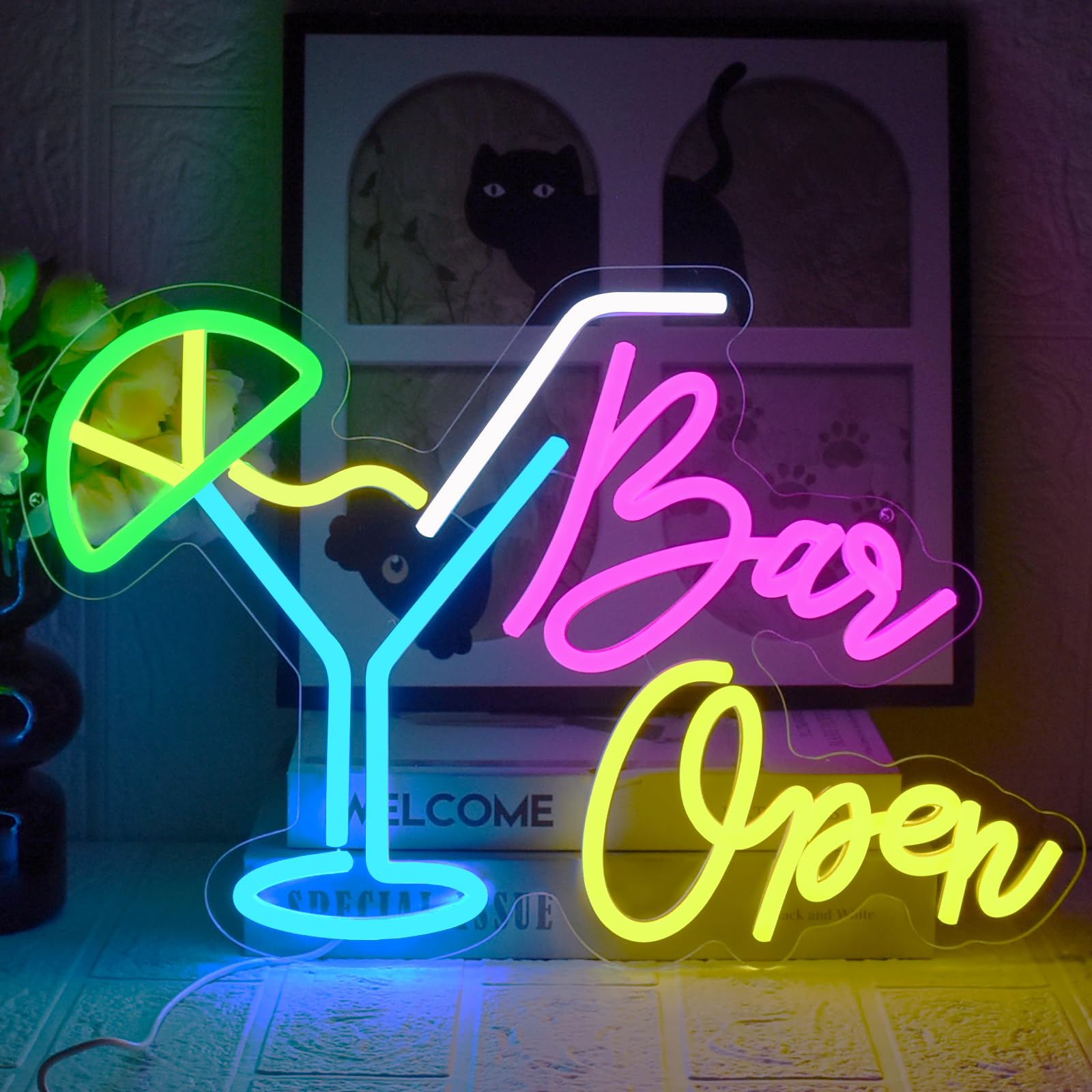 Uexnkj-Y Bar Open 2 Bar Open Sign Neon Sign Cocktail Led Bar Neon Sign Neon Led Open For Beer Bar Club Business Home Pub Man Cellar Party Decorations