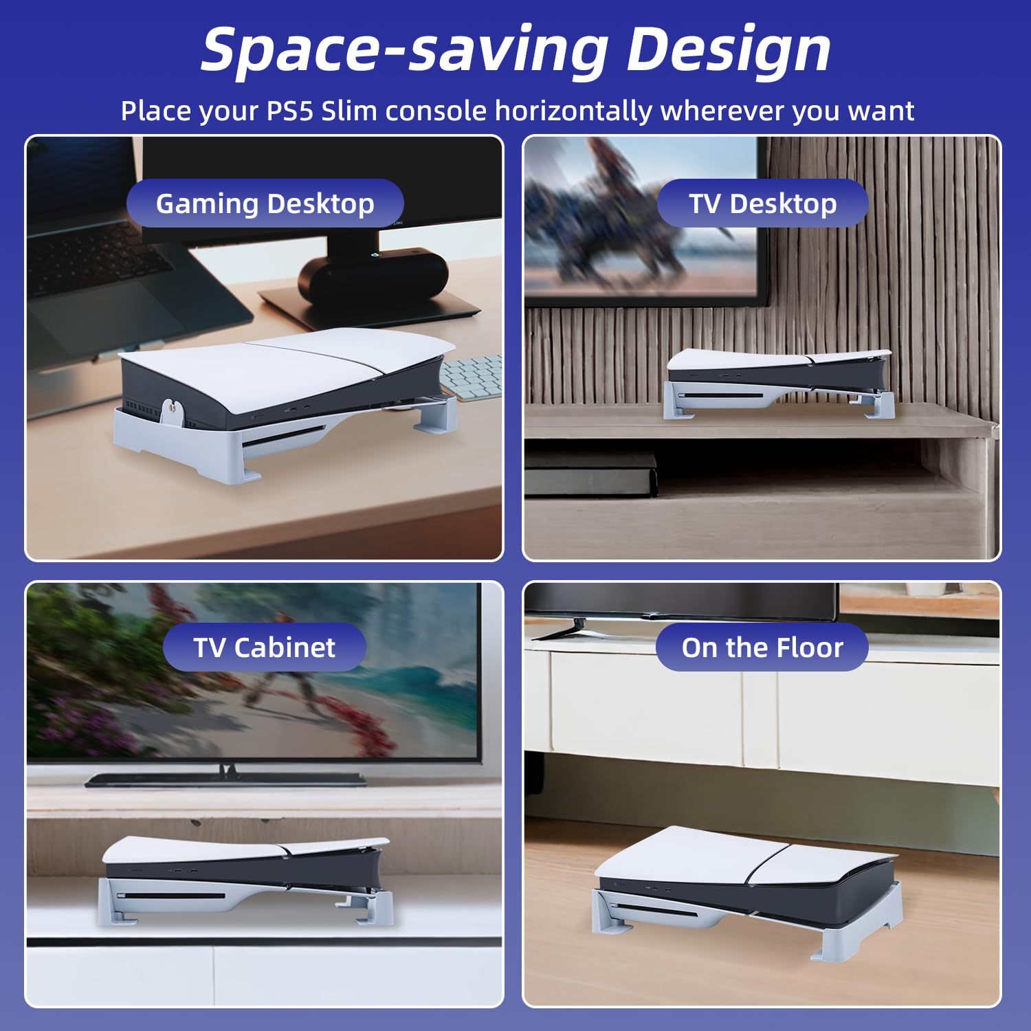 Soporte Horizontal para PS5 Slim / PS5 Pro DE/UHD Consola, Base de Soporte de Accesorios para PS5 Slim Disc y Edición Digital con Almohadilla Antideslizante - Blanco