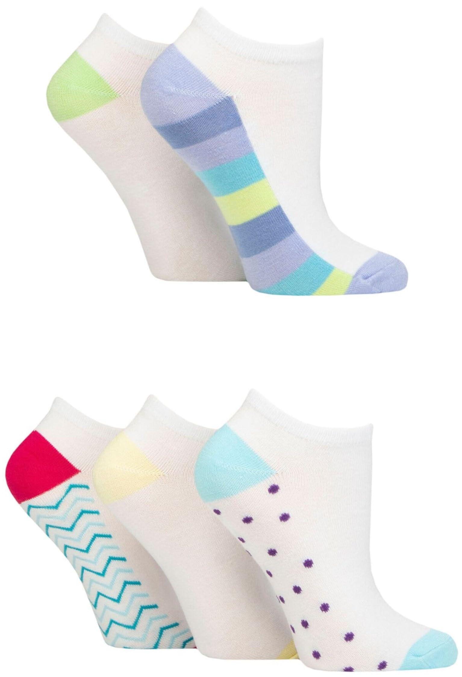Sockshop Women's Patterned Soles White Wildfeet Patterned Bamboo Trainer Socks Pack Of 5 4-8
