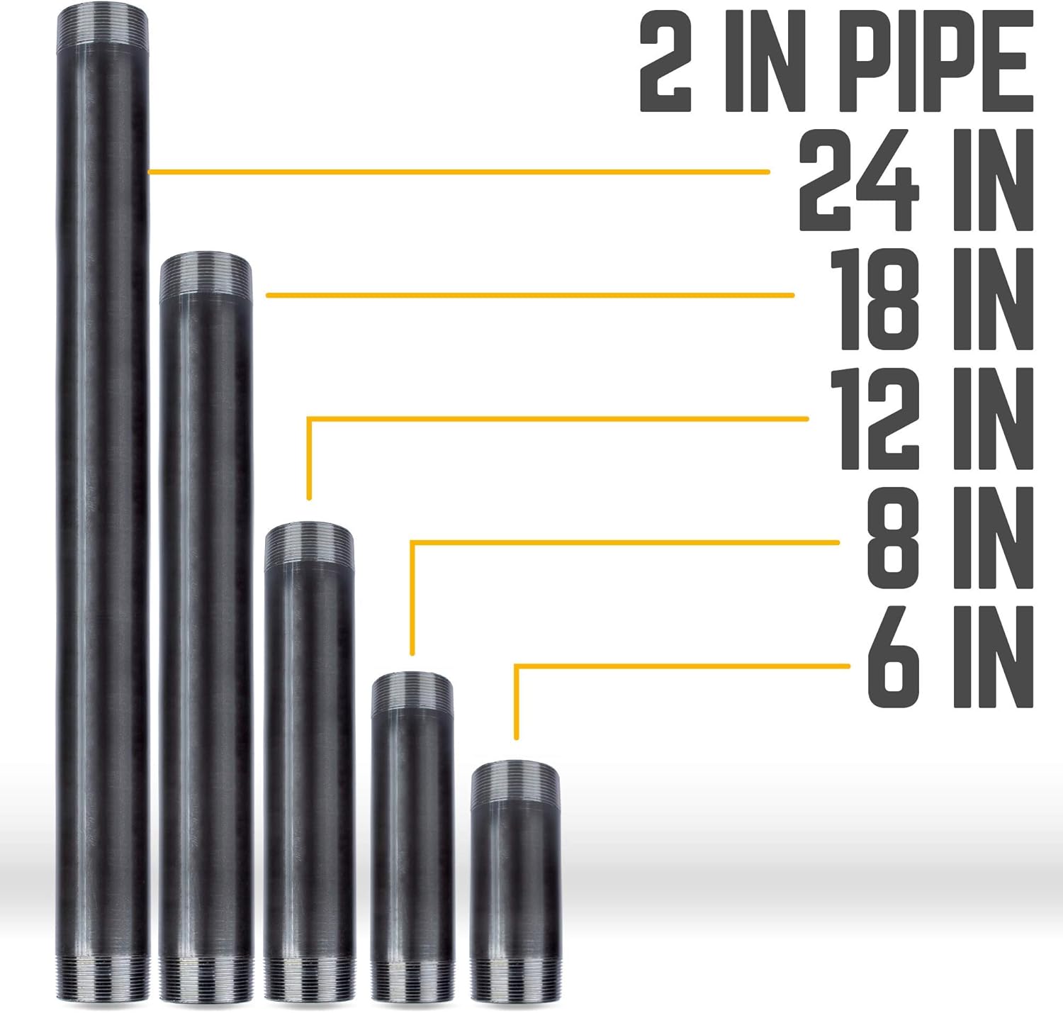PIPE DECOR Black Steel Plumbing Pipe, 2 in. Dia. x 24 in. Pre-Cut Pipe Fits Standard 2 Inch Black Threaded Pipes, Nipples and Fittings, 2 Pack