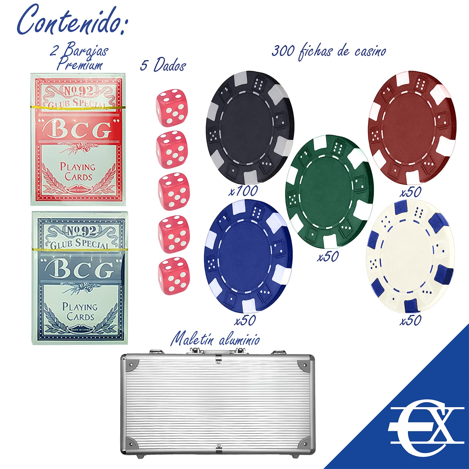 Set De Póquer H&F Heimtextilien – 300 Fichas, 2 Barajas, Dados, Botón De Crupier Y Maletín Aluminio – Ideal Para Principiantes Y Expertos